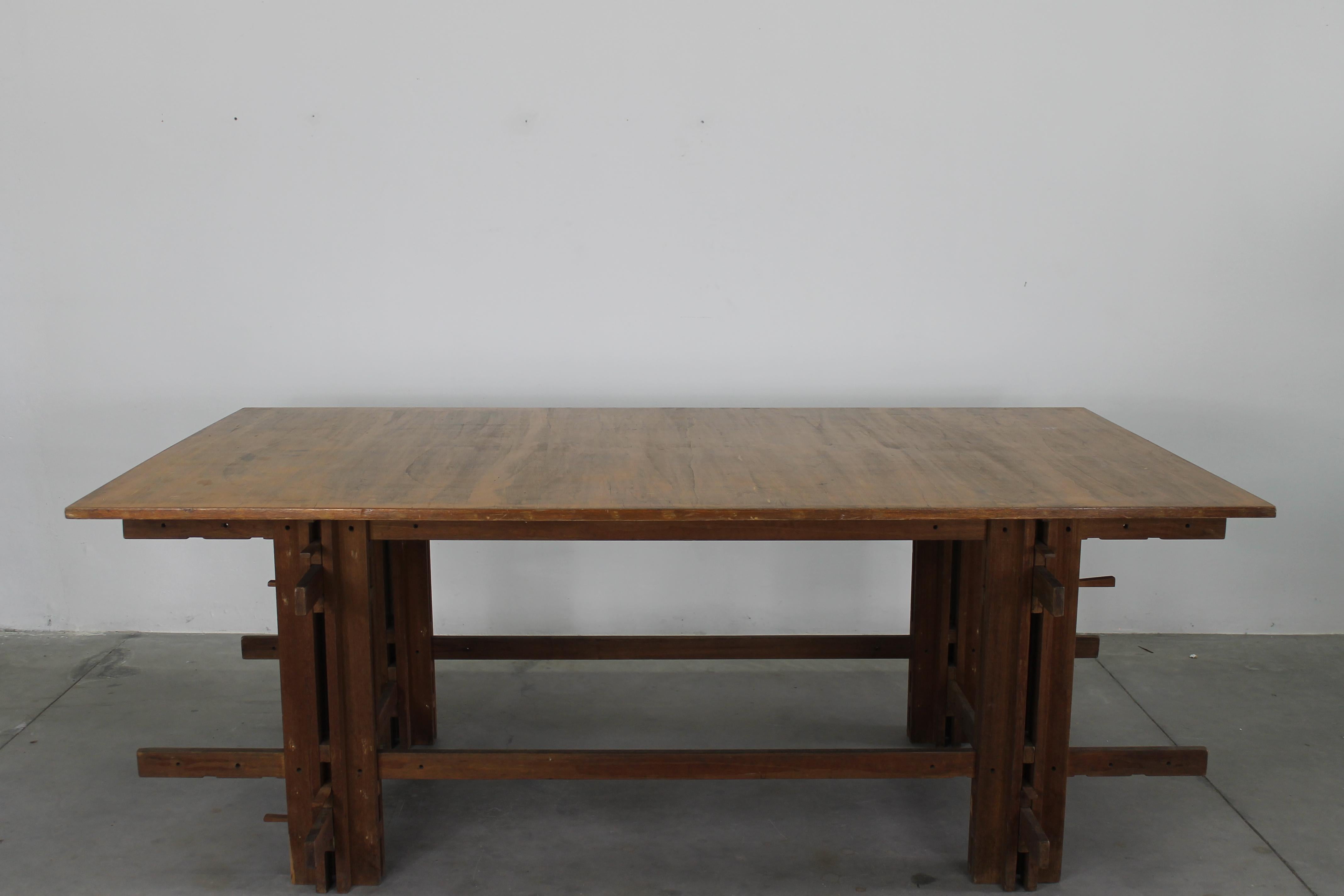 Italian Giuseppe Rivadossi High Table in Oak Wood by Officina Rivadossi 1970s For Sale