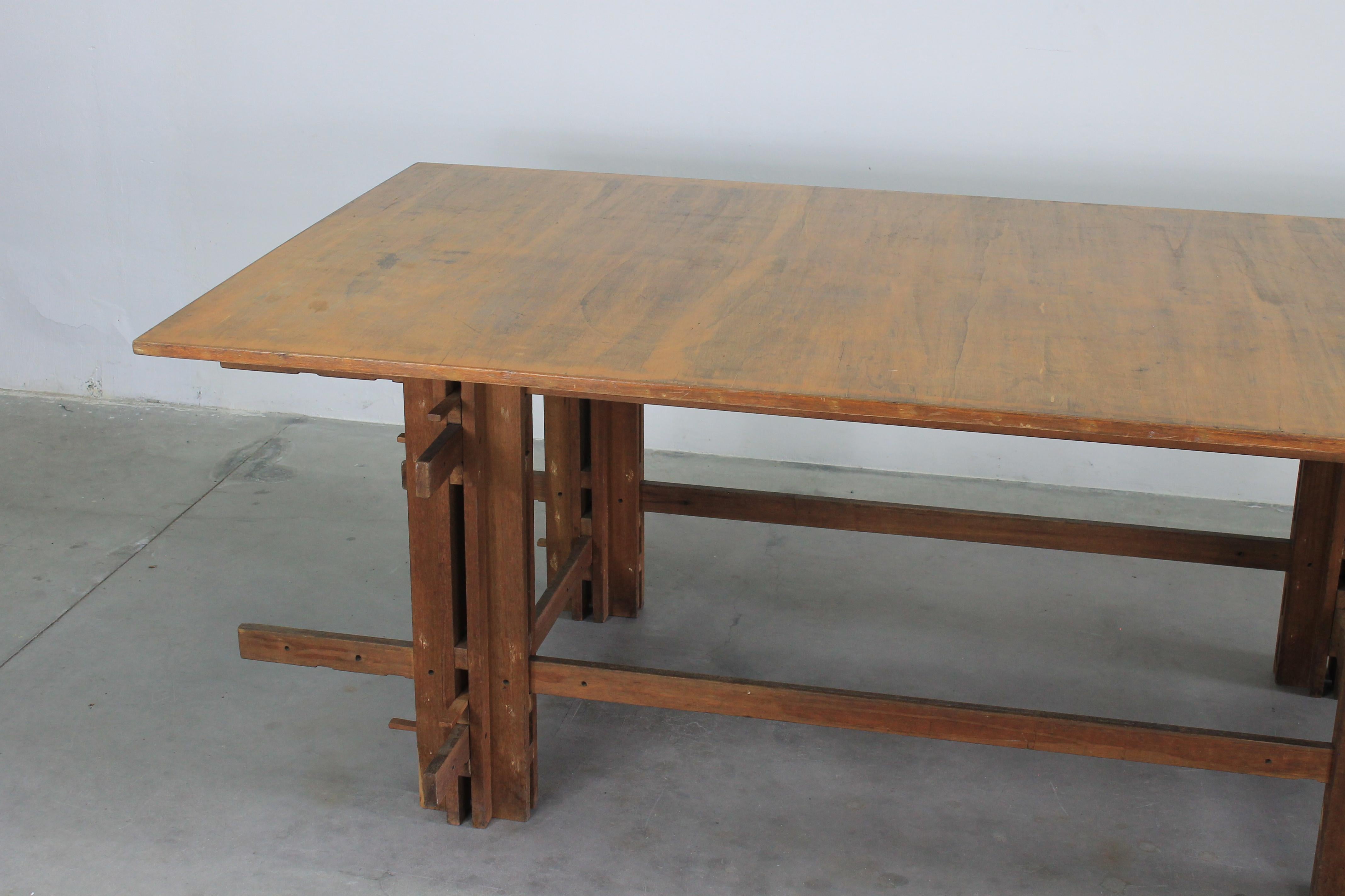 Other Giuseppe Rivadossi High Table in Oak Wood by Officina Rivadossi 1970s For Sale
