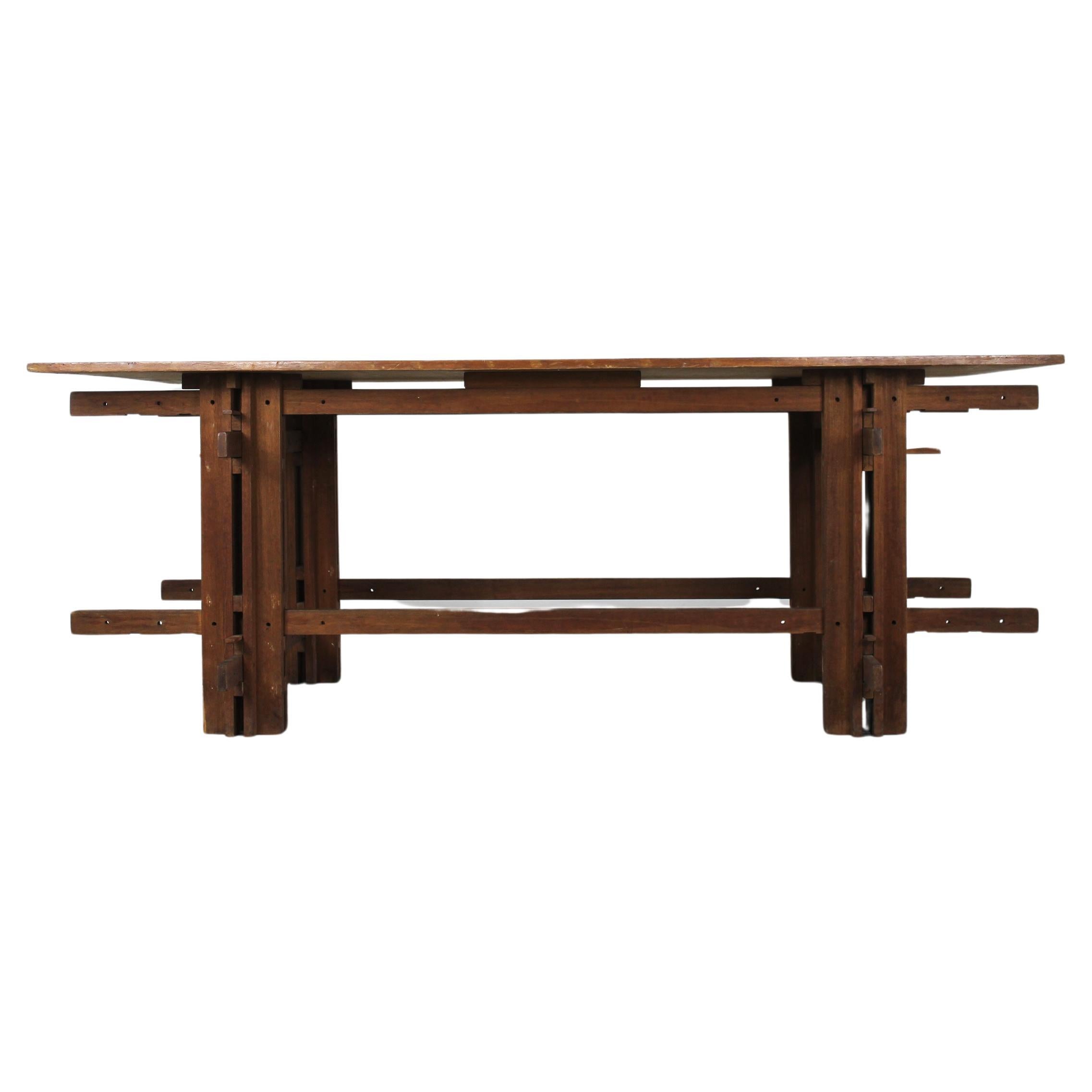 Giuseppe Rivadossi High Table in Oak Wood by Officina Rivadossi 1970s For Sale