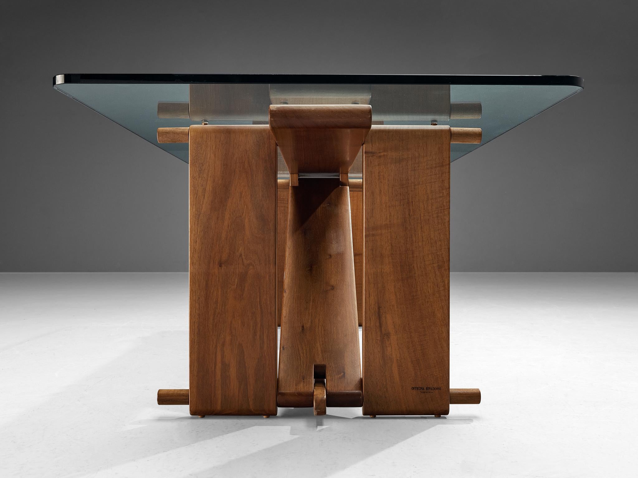 Giuseppe Rivadossi 'Lombardo' Dining Table in Walnut and Glass 4