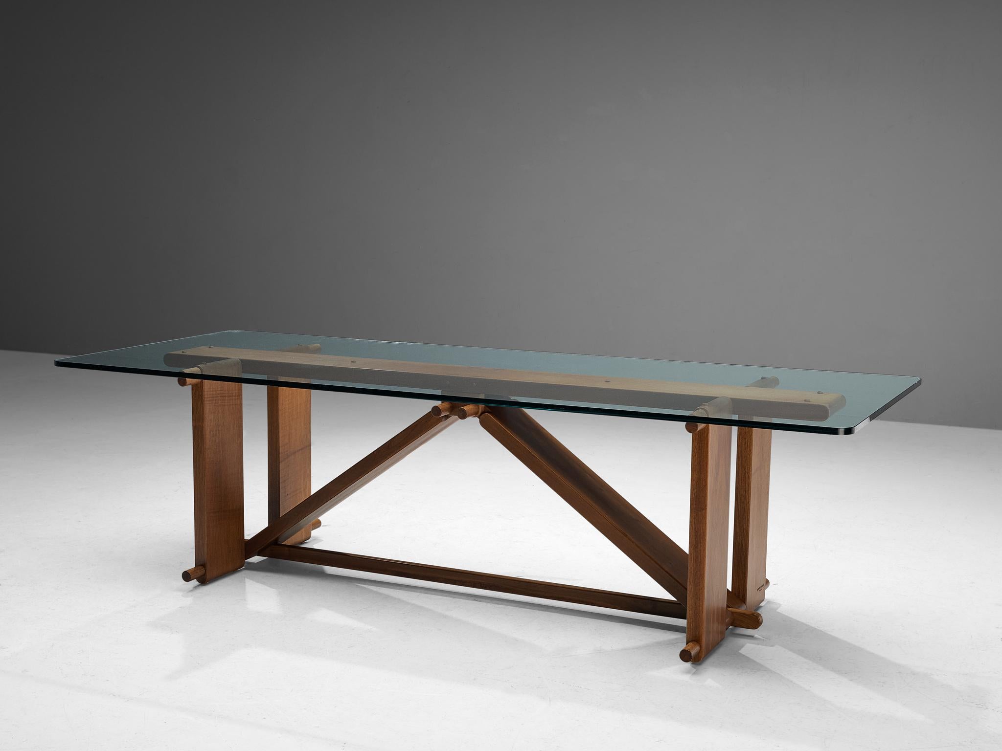 Post-Modern Giuseppe Rivadossi 'Lombardo' Dining Table in Walnut and Glass