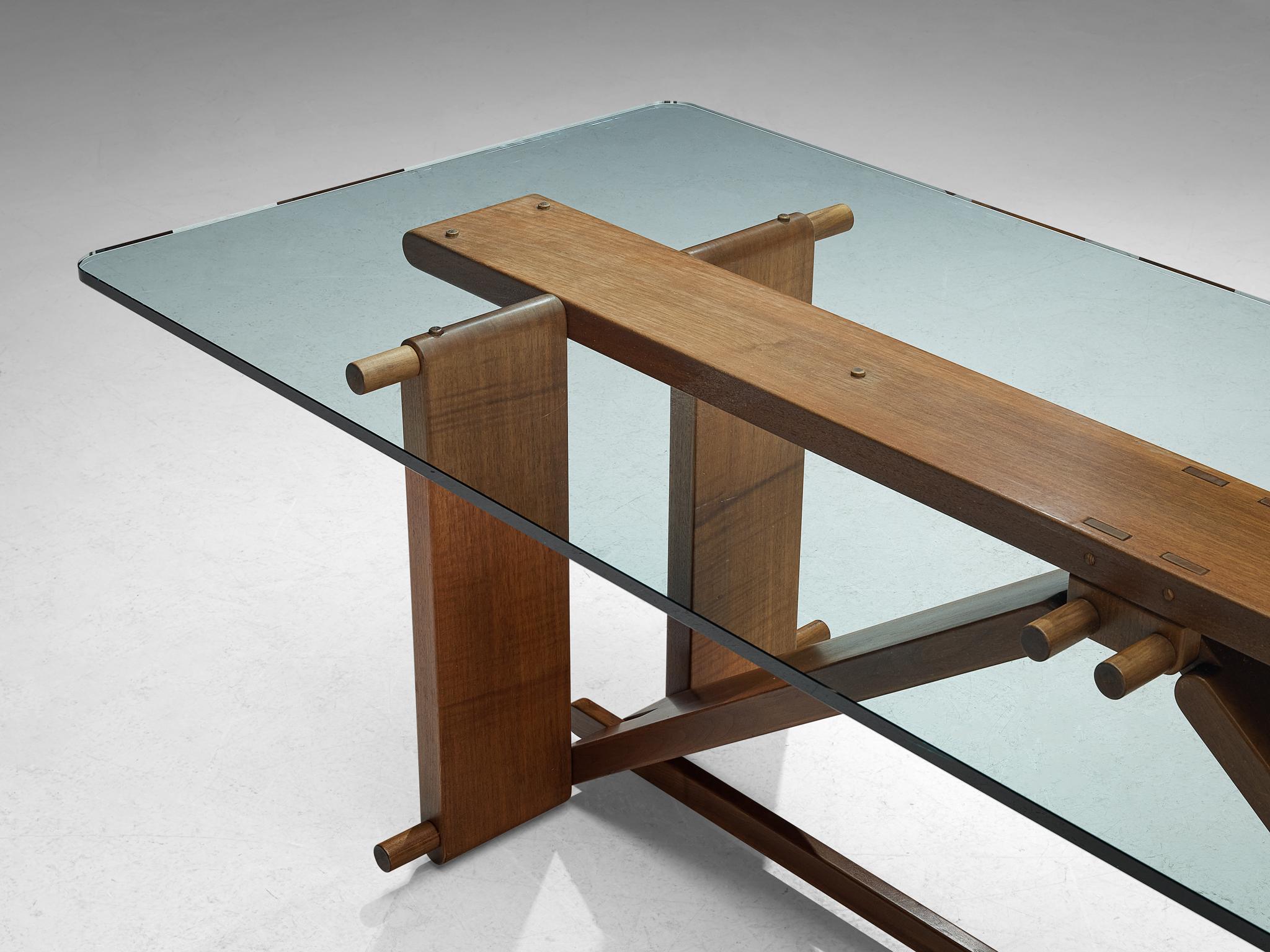 Giuseppe Rivadossi 'Lombardo' Dining Table in Walnut and Glass In Good Condition In Waalwijk, NL