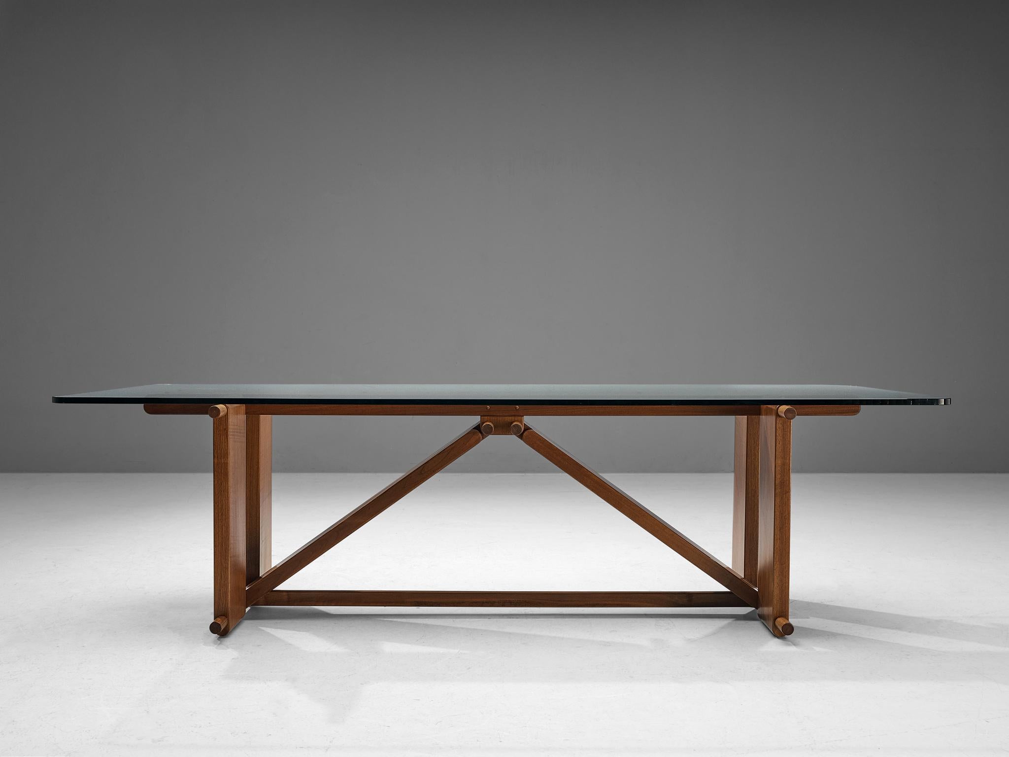 Giuseppe Rivadossi 'Lombardo' Dining Table in Walnut and Glass 1