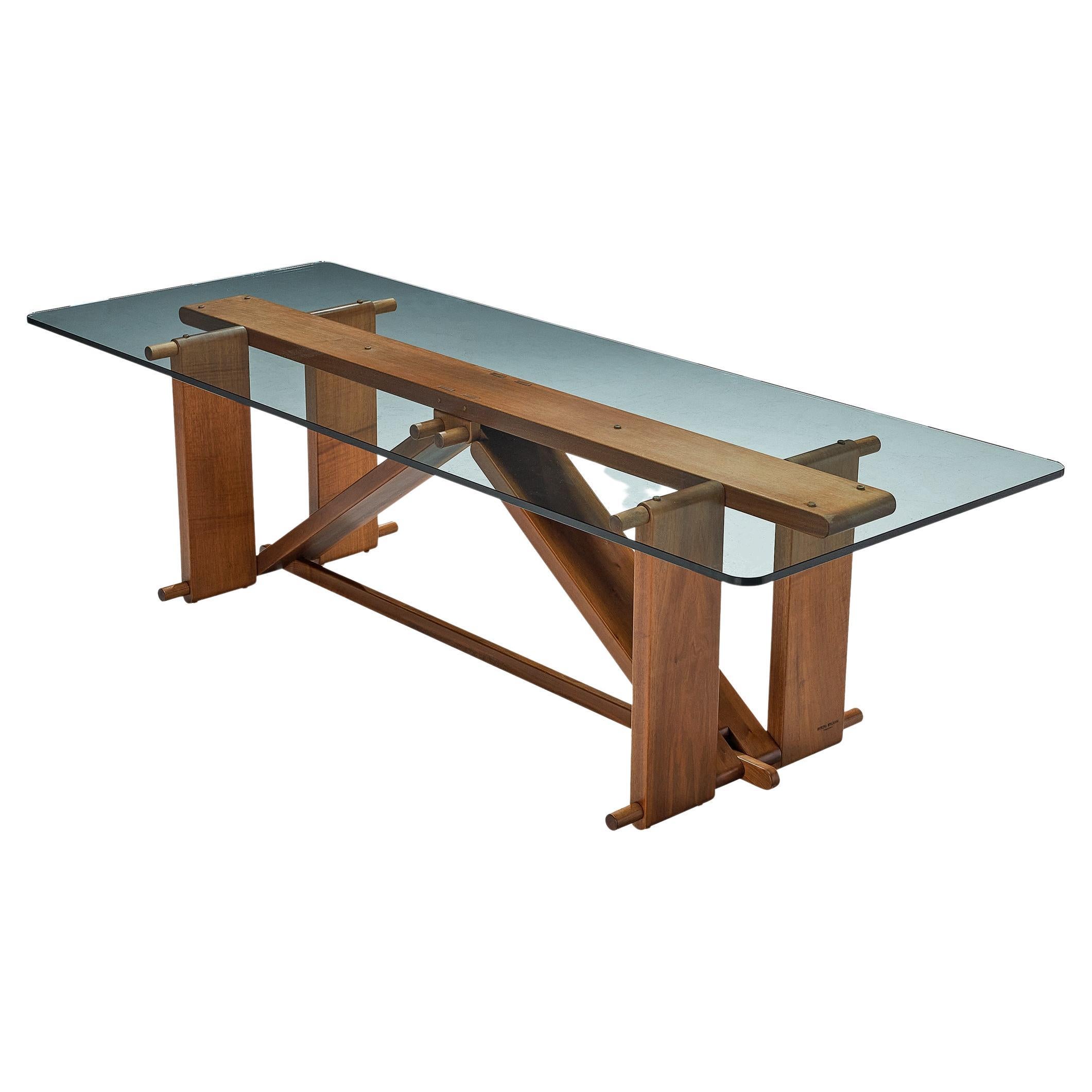 Giuseppe Rivadossi 'Lombardo' Dining Table in Walnut and Glass