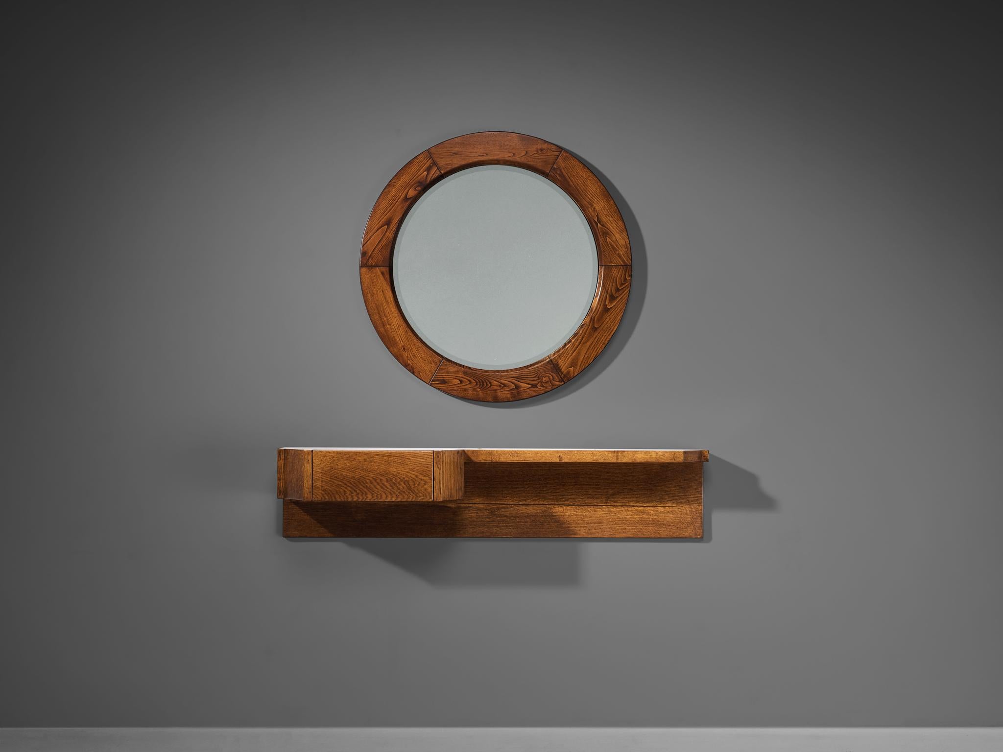 Giuseppe Rivadossi Mirror with Wall-Mounted Console and Mirror in Oak In Good Condition For Sale In Waalwijk, NL