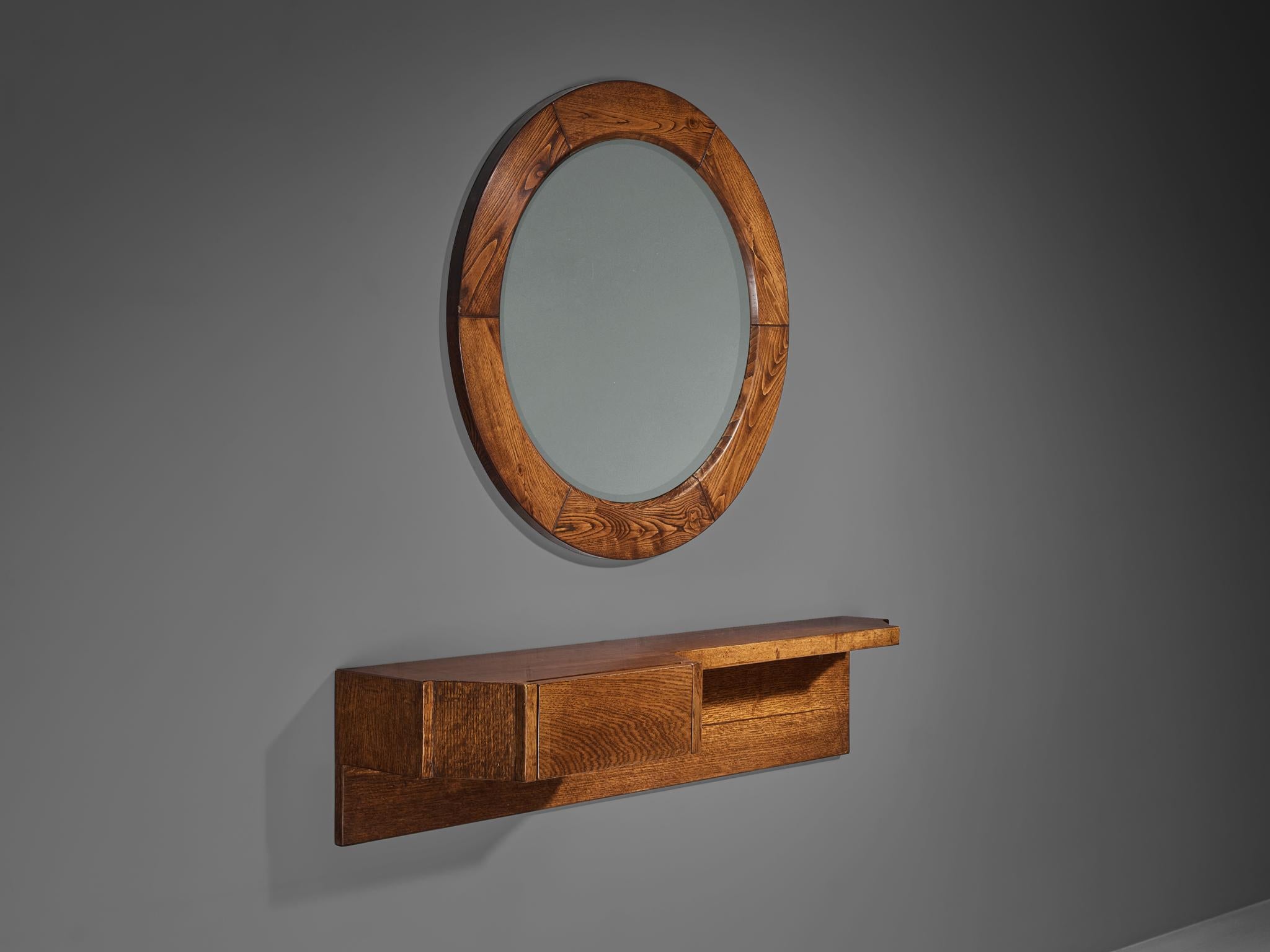 Giuseppe Rivadossi Mirror with Wall-Mounted Console and Mirror in Oak For Sale 3