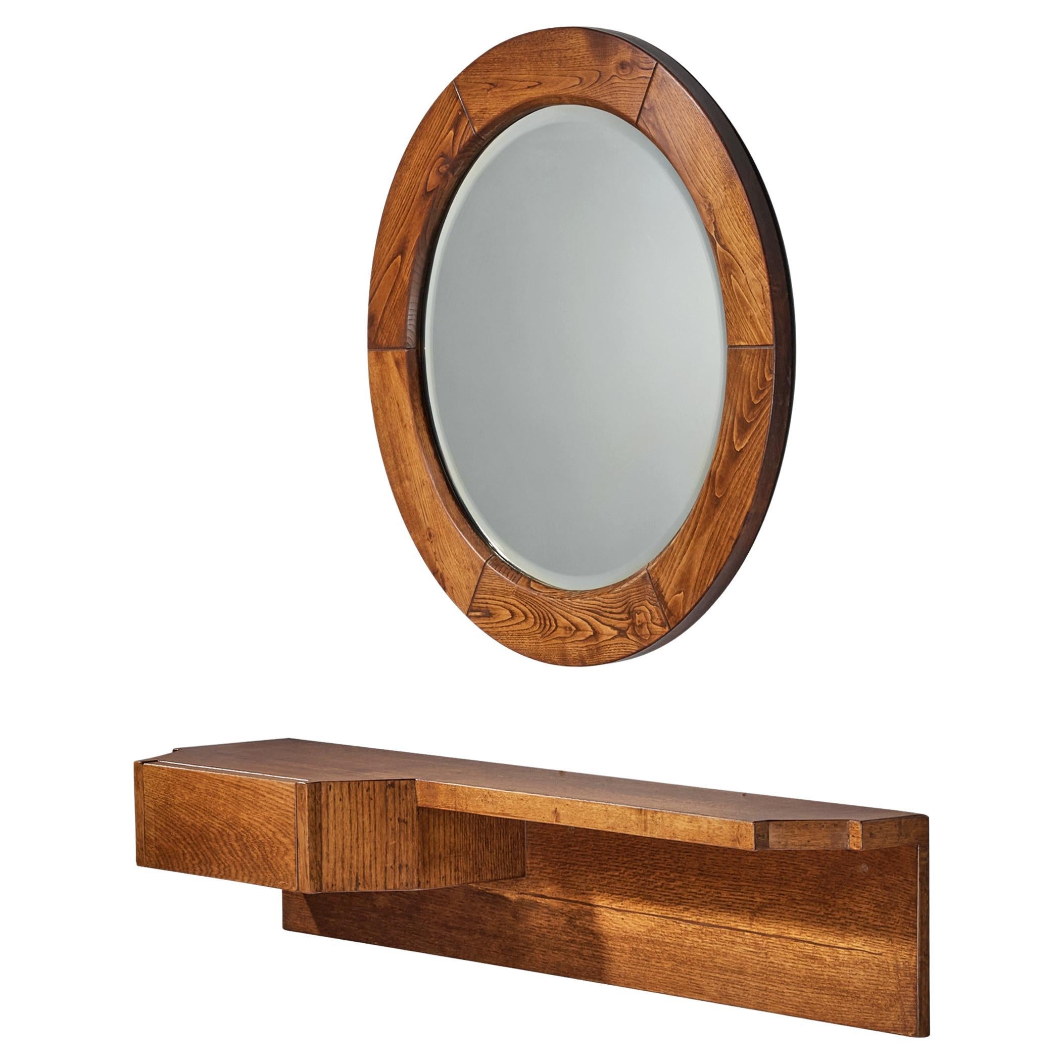 Giuseppe Rivadossi Mirror with Wall-Mounted Console and Mirror in Oak For Sale