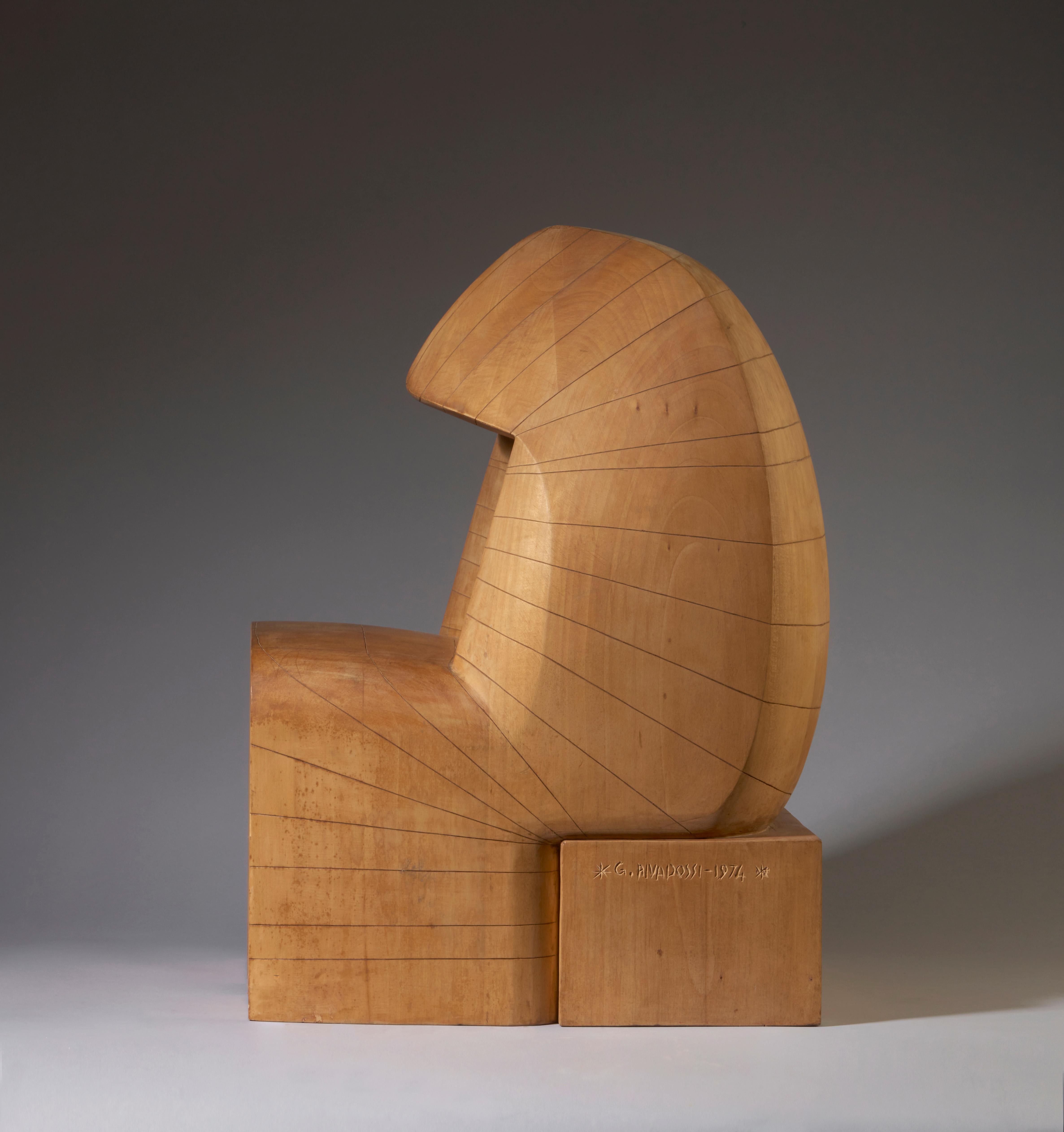 Italian Giuseppe Rivadossi (Nave, July 8, 1935)  Shed, 1974 Wood sculpture For Sale