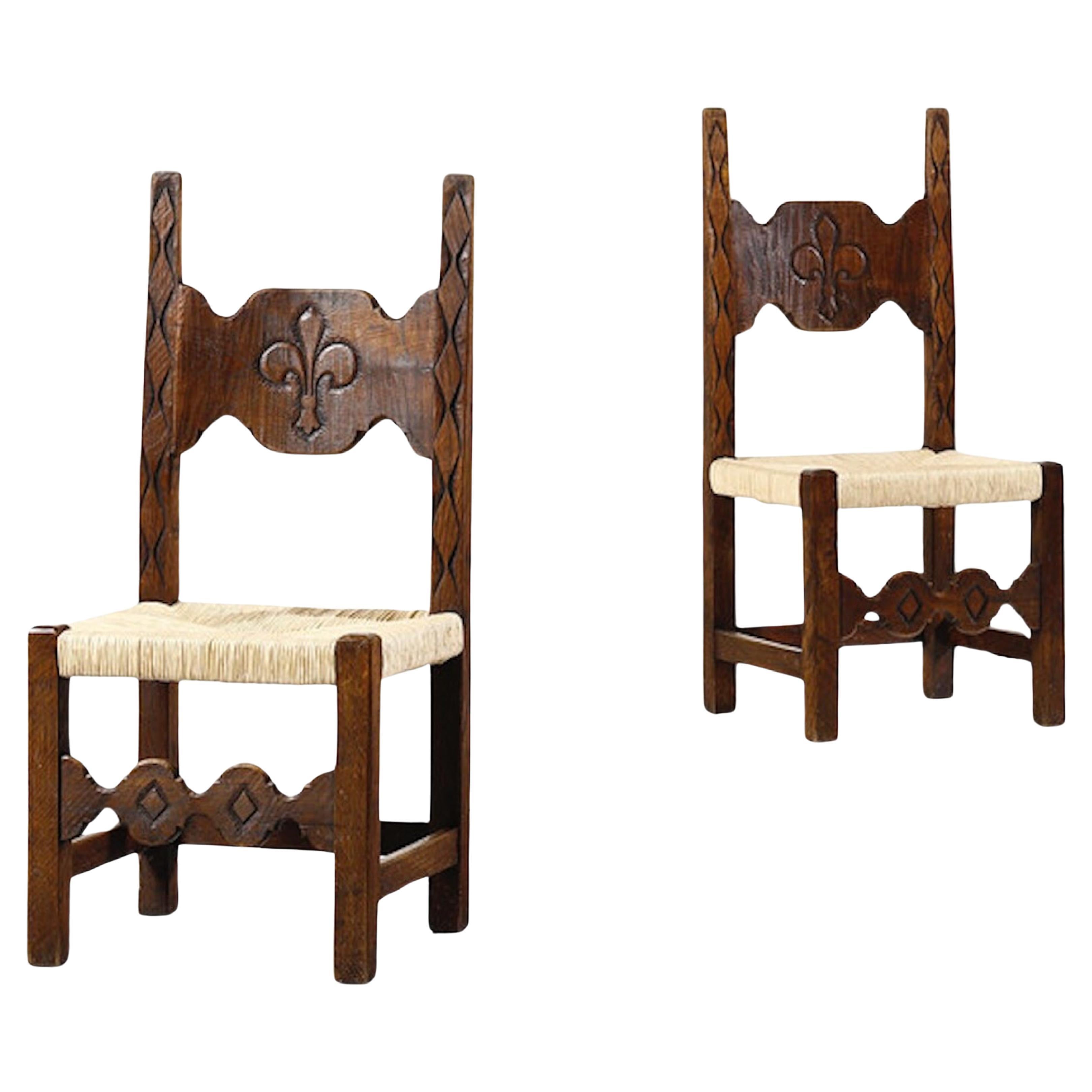 Giuseppe Rivadossi Pair of  Oak  Hall Chairs.Italy .1965. For Sale