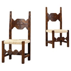 Giuseppe Rivadossi Pair of  Oak  Hall Chairs.Italy .1965.