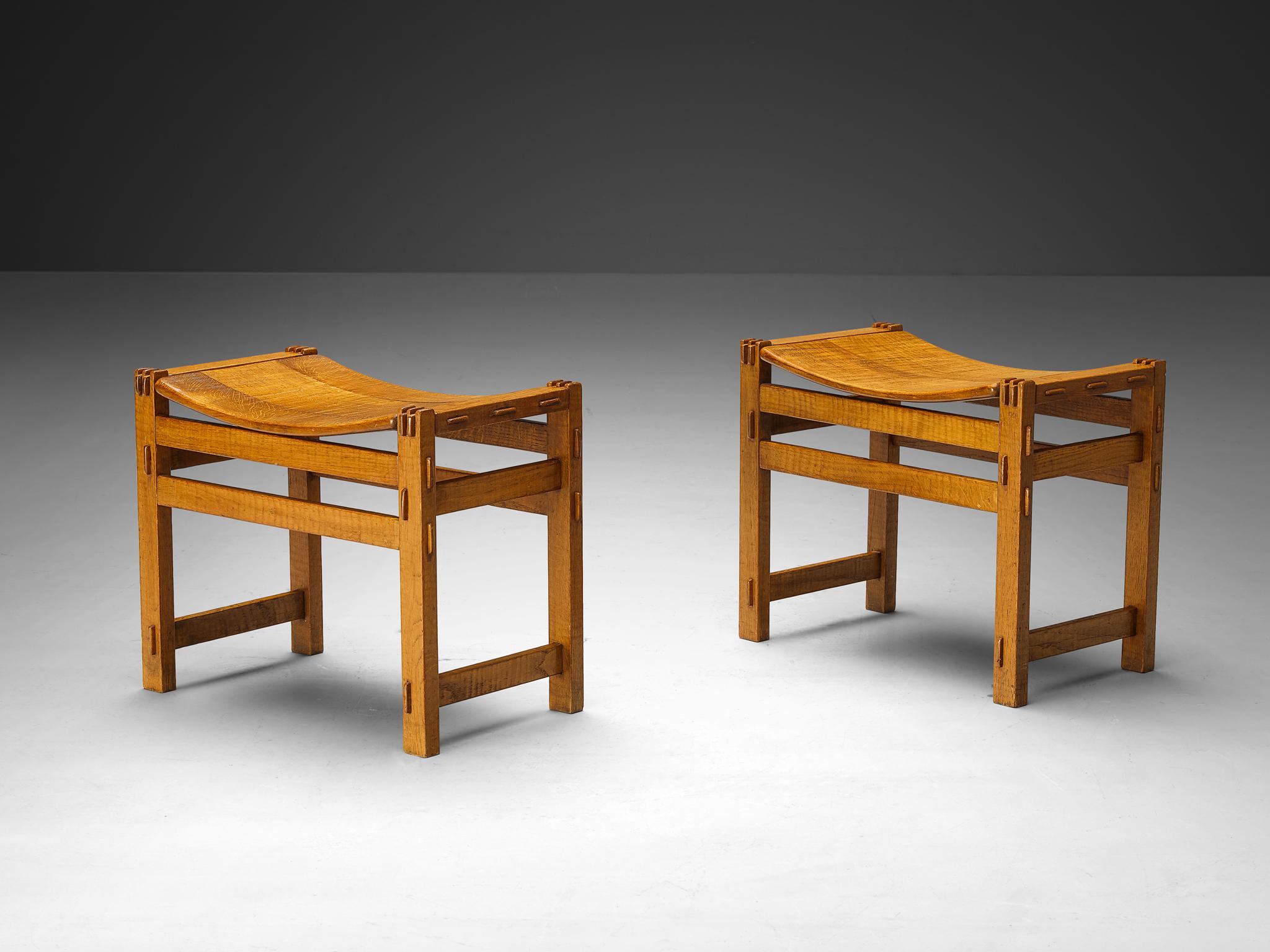 Late 20th Century Giuseppe Rivadossi Pair of Stools in Oak  For Sale