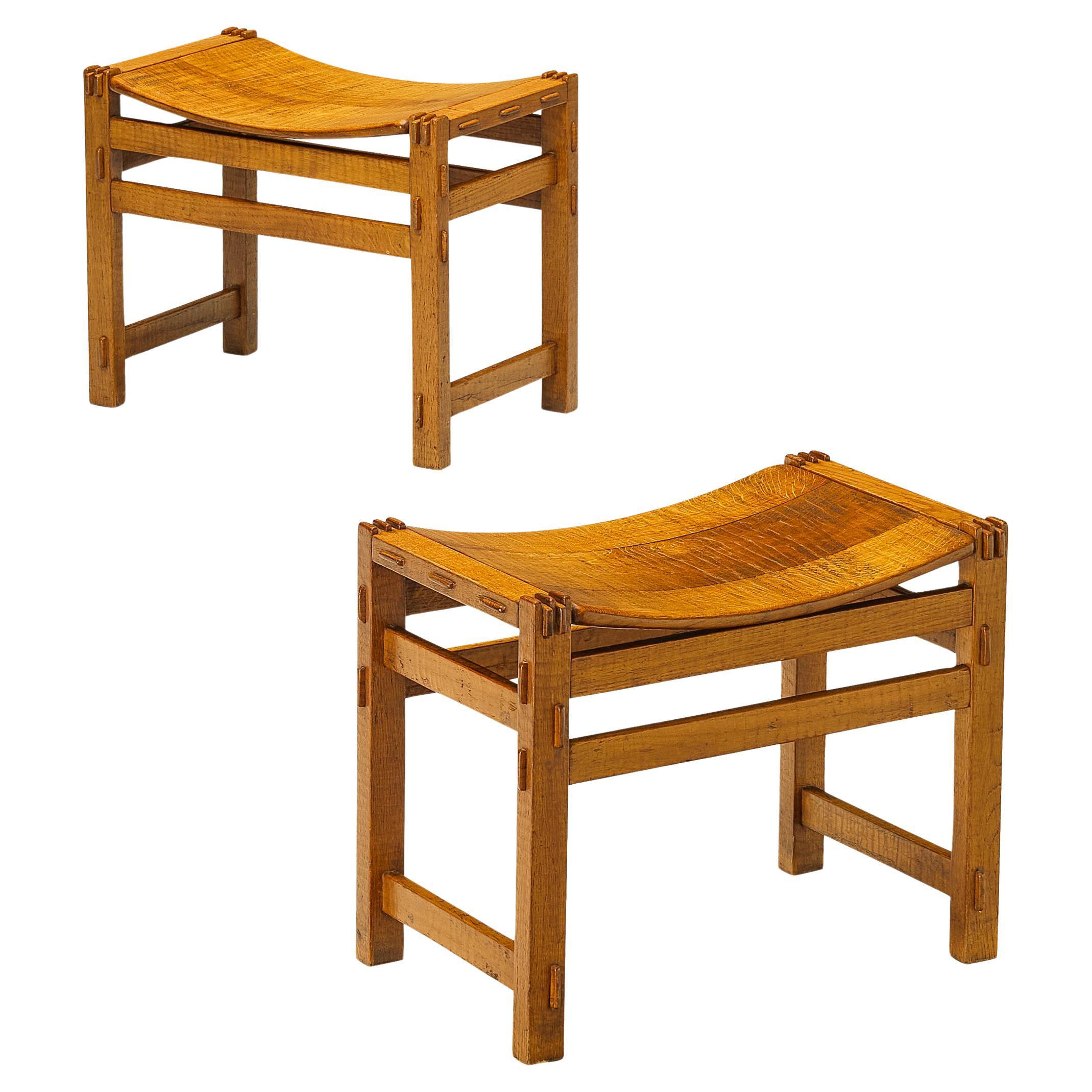 Giuseppe Rivadossi Pair of Stools in Oak  For Sale