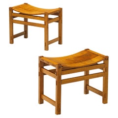 Vintage Giuseppe Rivadossi Pair of Stools in Oak 