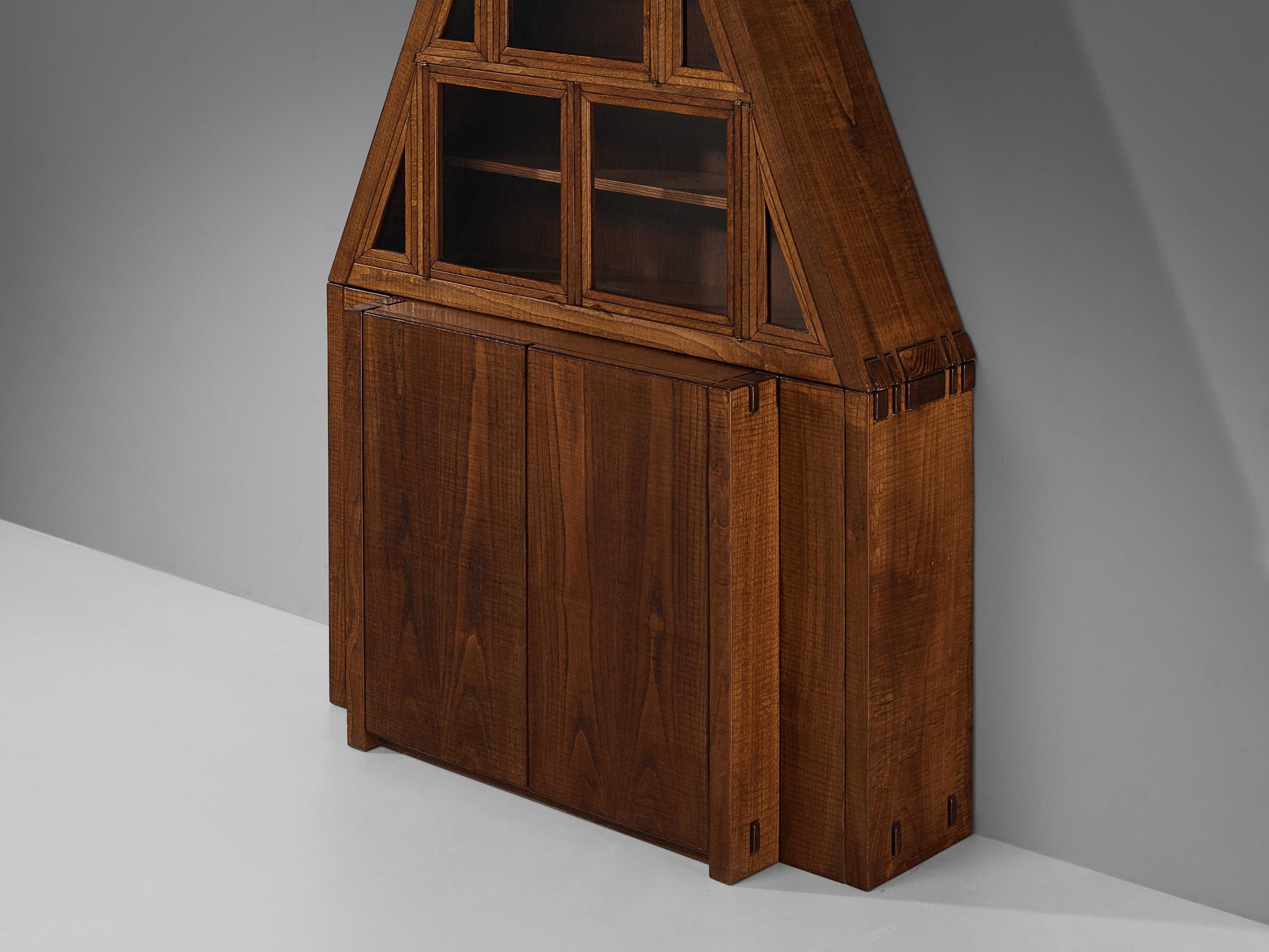 Mid-Century Modern Giuseppe Rivadossi Pyramid Shaped Cabinet in Chestnut 8.2 feet For Sale