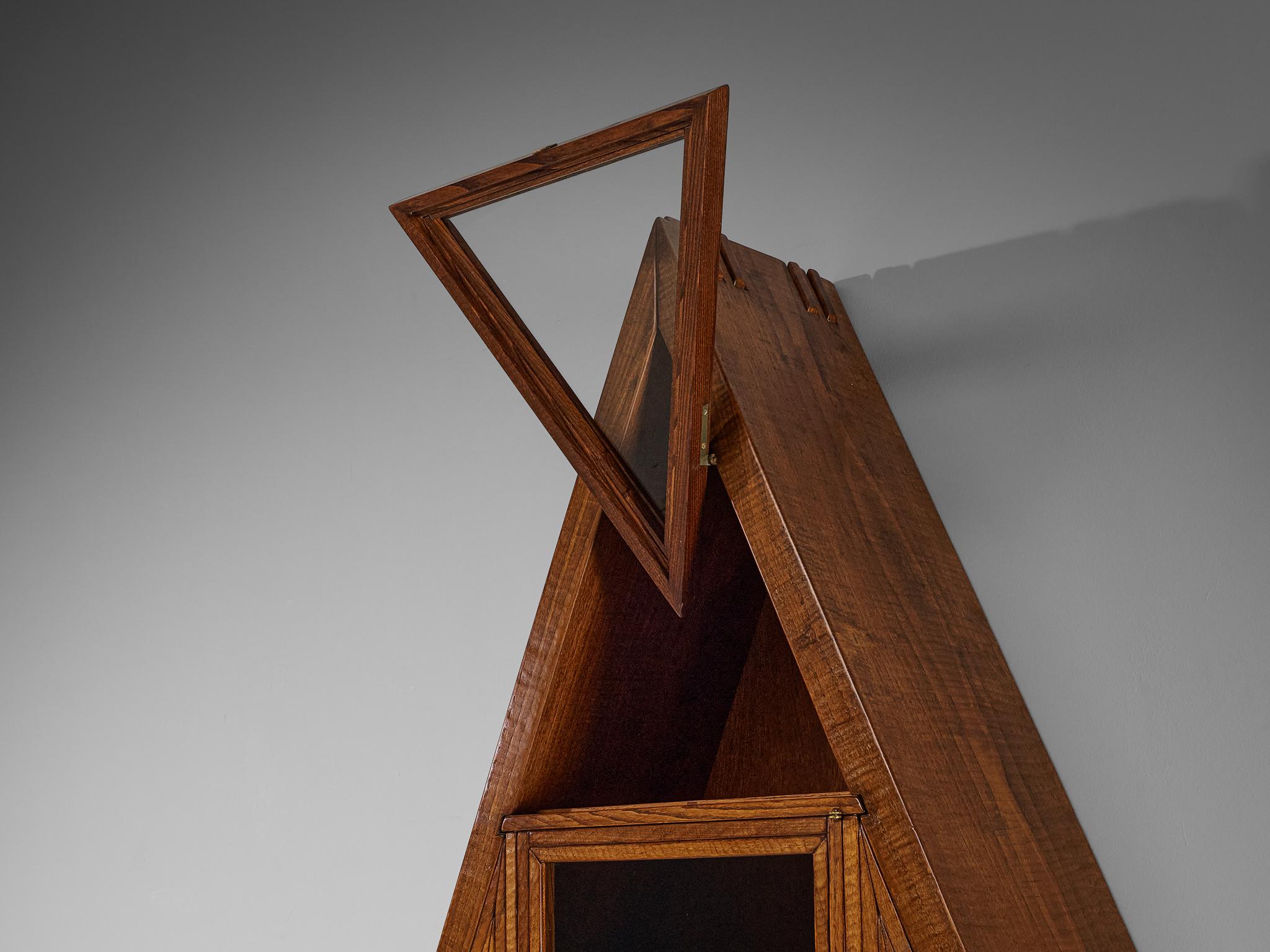 Italian Giuseppe Rivadossi Pyramid Shaped Cabinet in Chestnut 8.2 feet  For Sale