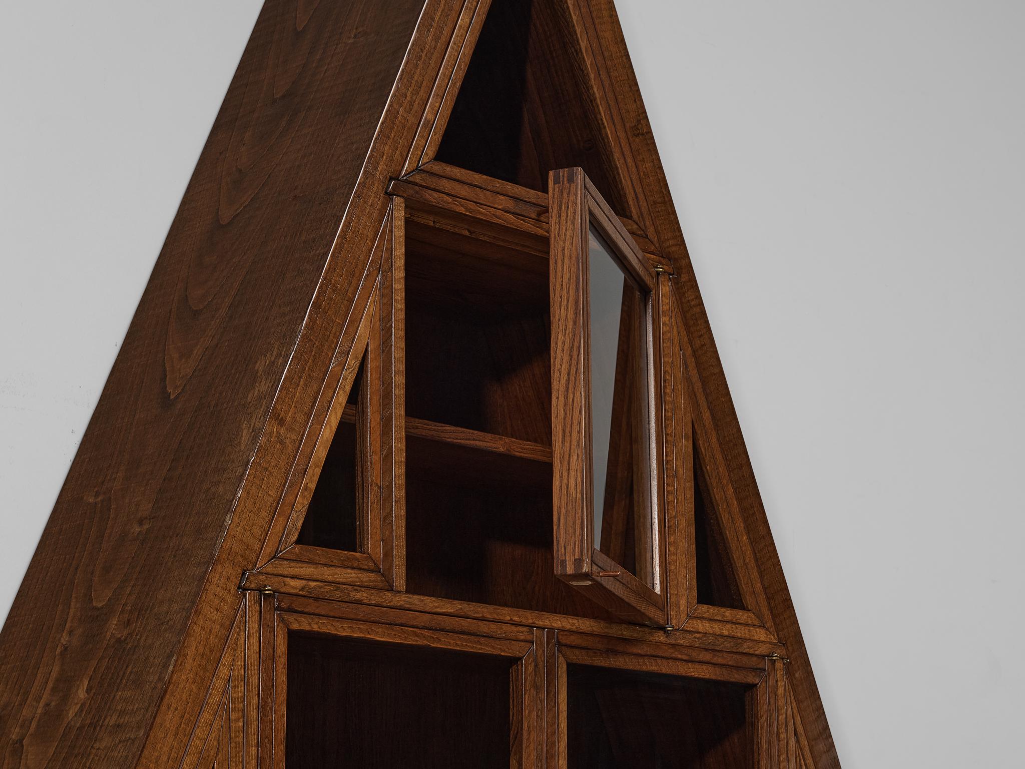 Mid-20th Century Giuseppe Rivadossi Pyramid Shaped Cabinet in Chestnut 8.2 feet  For Sale