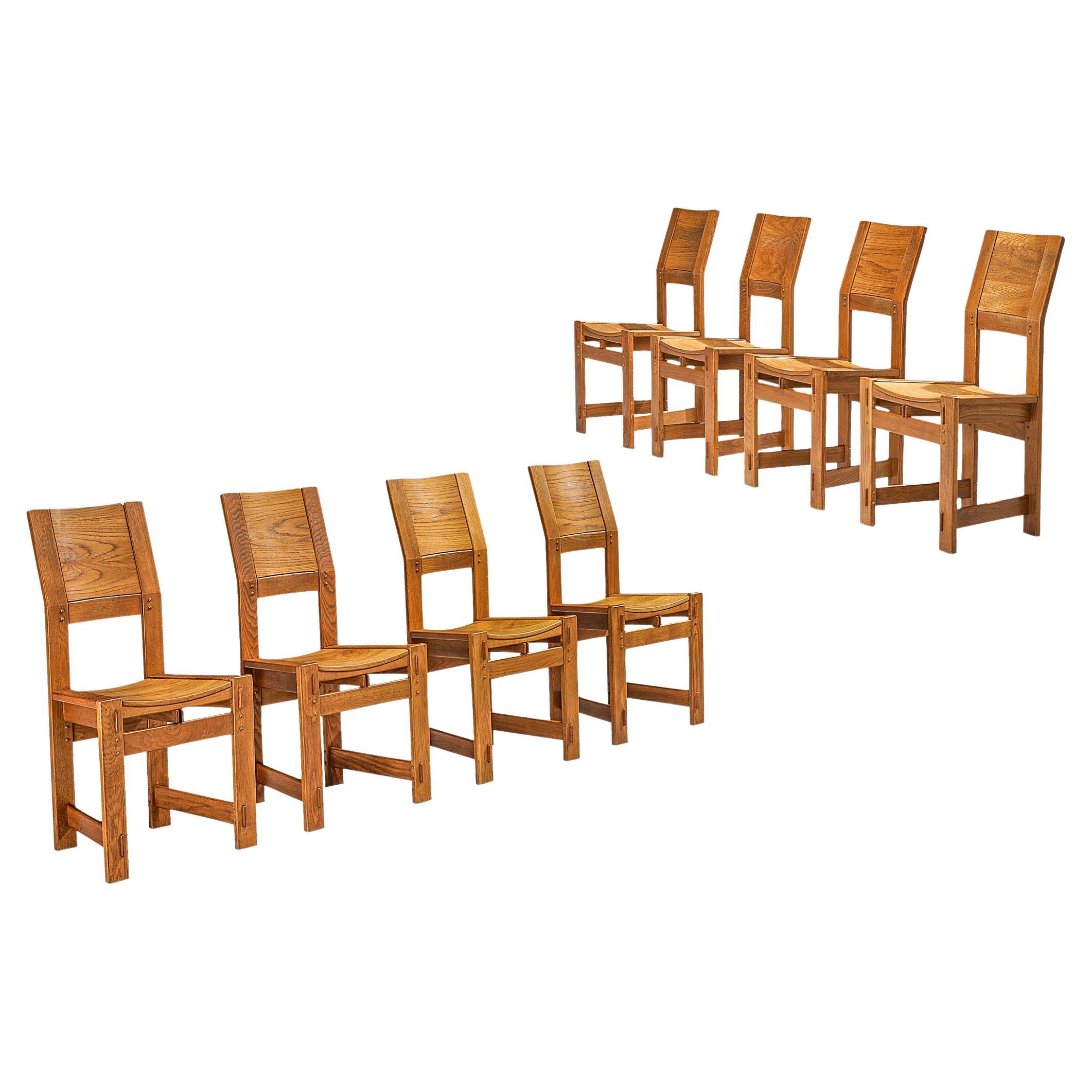 Giuseppe Rivadossi Set of Eight Dining Chairs in Oak