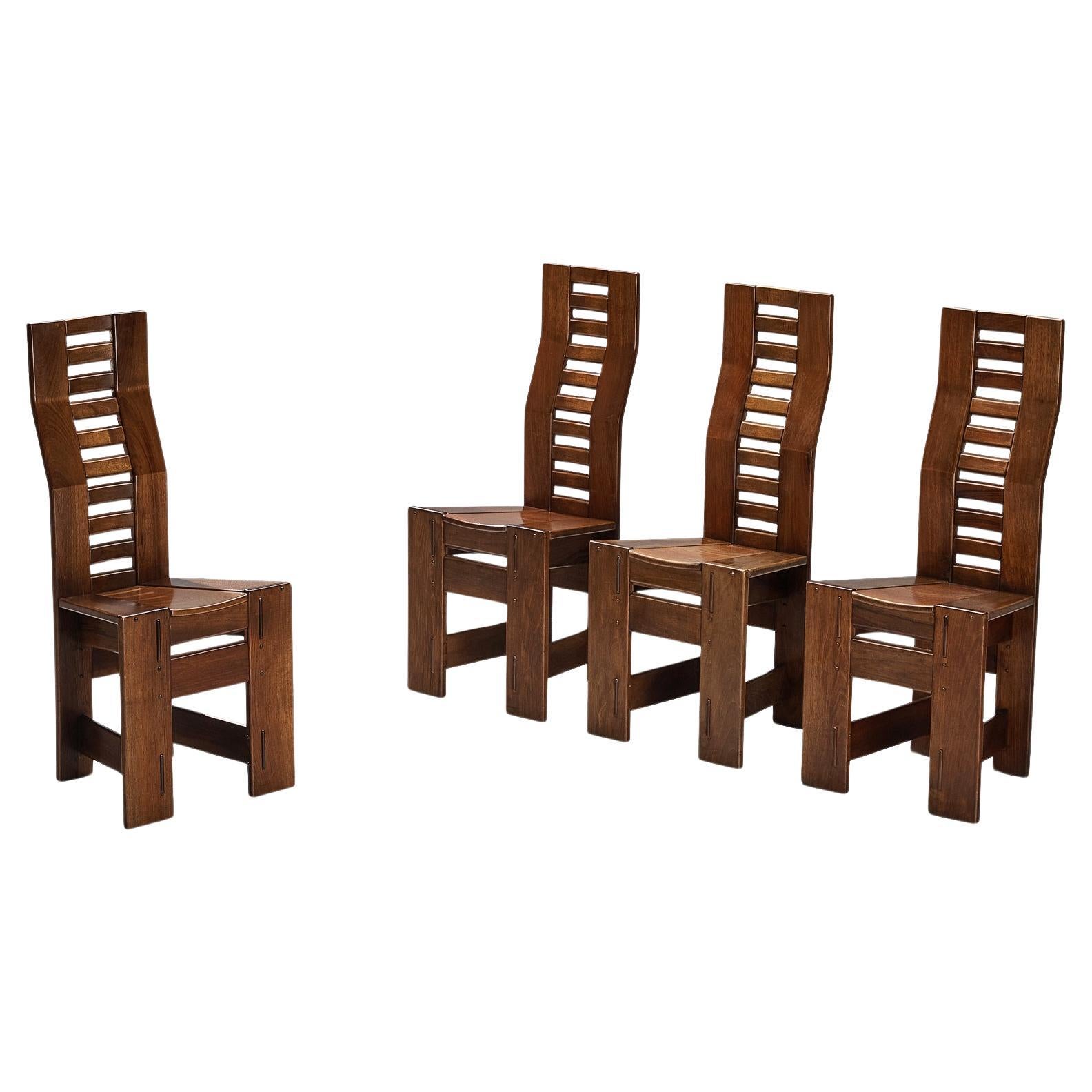 Giuseppe Rivadossi Set of Four 'Castello' Chairs in Walnut  For Sale