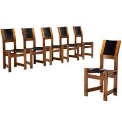 Giuseppe Rivadossi Set of Six Dining Chairs in Walnut and Black Upholstery