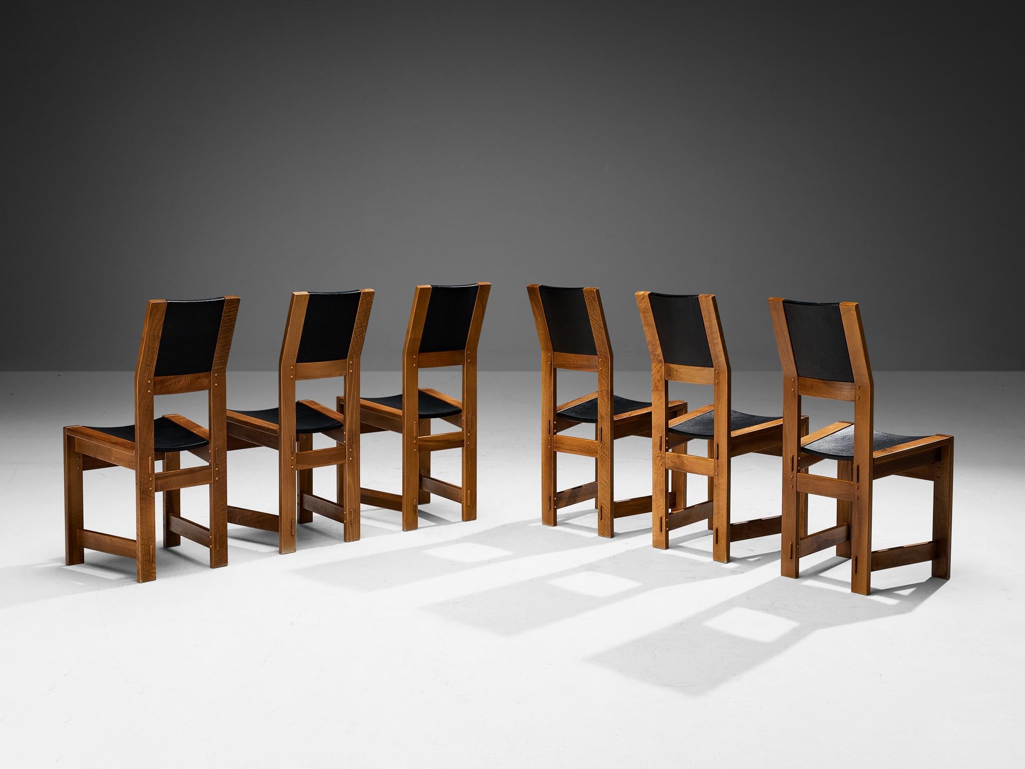 Giuseppe Rivadossi Set of Six Dining Chairs in Walnut  For Sale 3