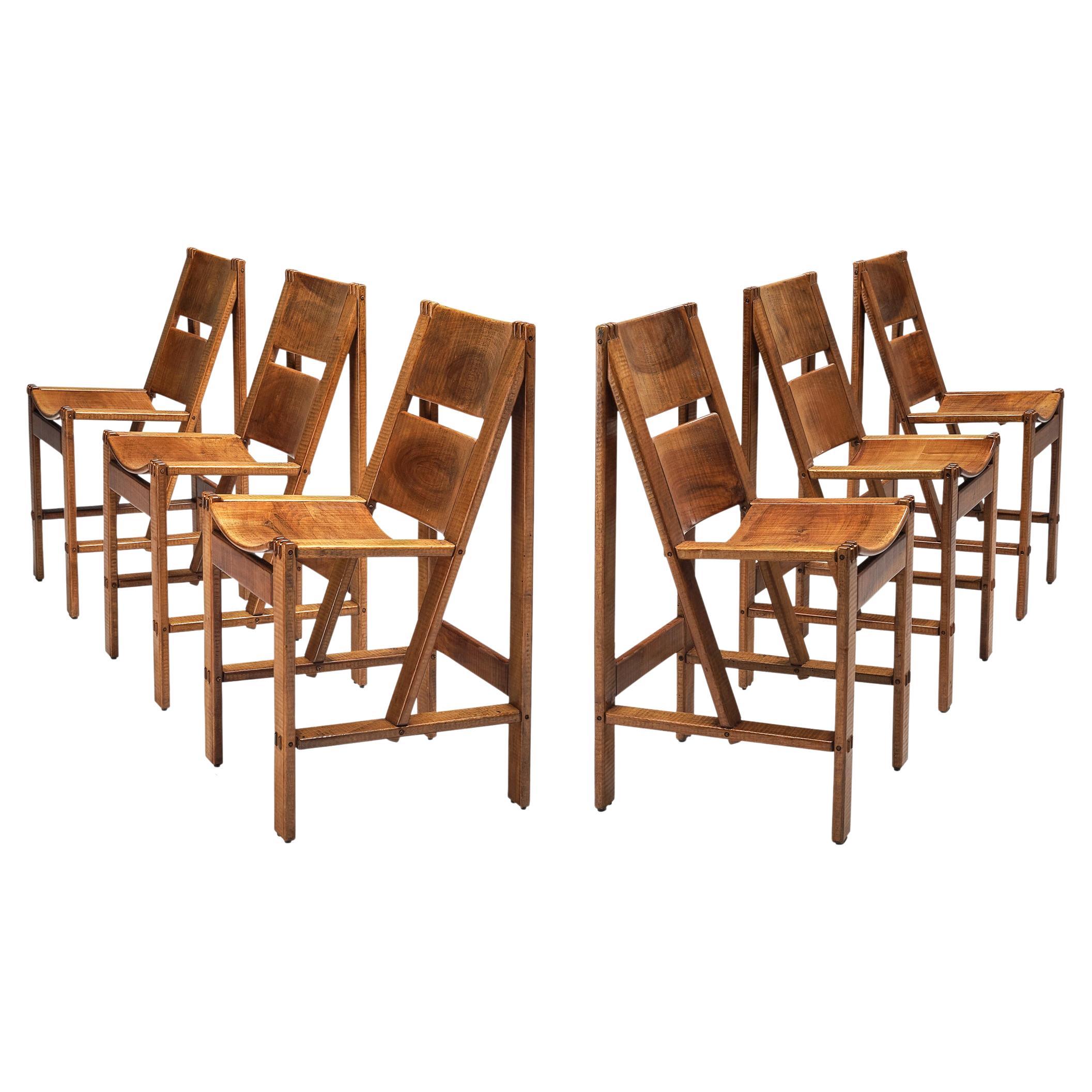 Giuseppe Rivadossi Set of Six 'Regina' Dining Chairs in Walnut