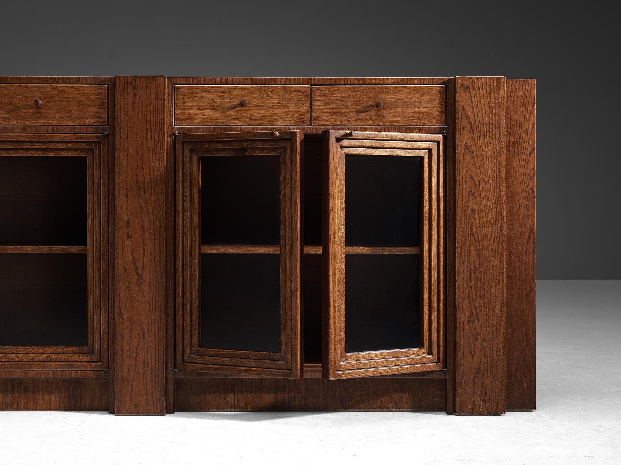 Giuseppe Rivadossi Sideboard in Carved Oak and Glass 2