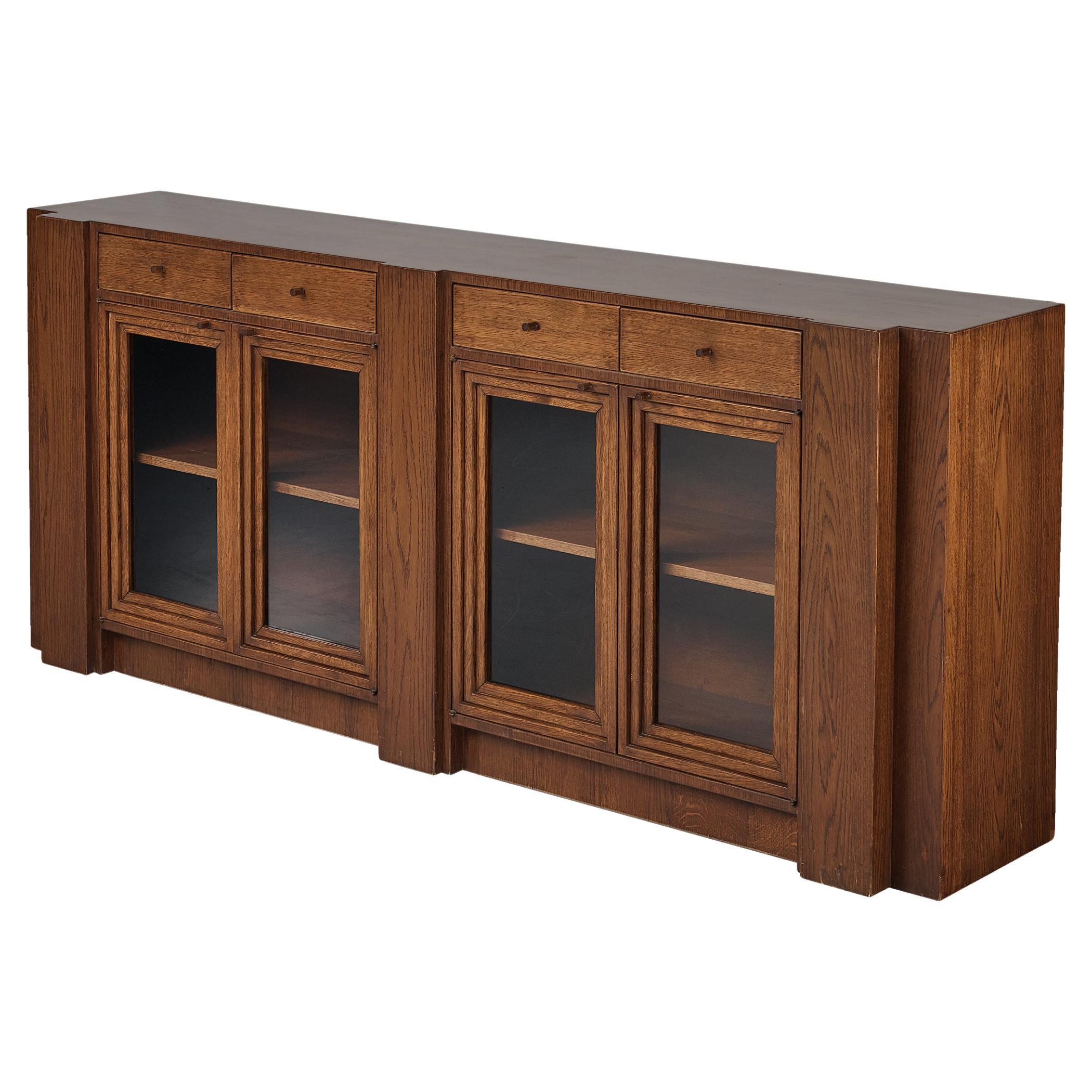 Giuseppe Rivadossi Sideboard in Carved Oak and Glass