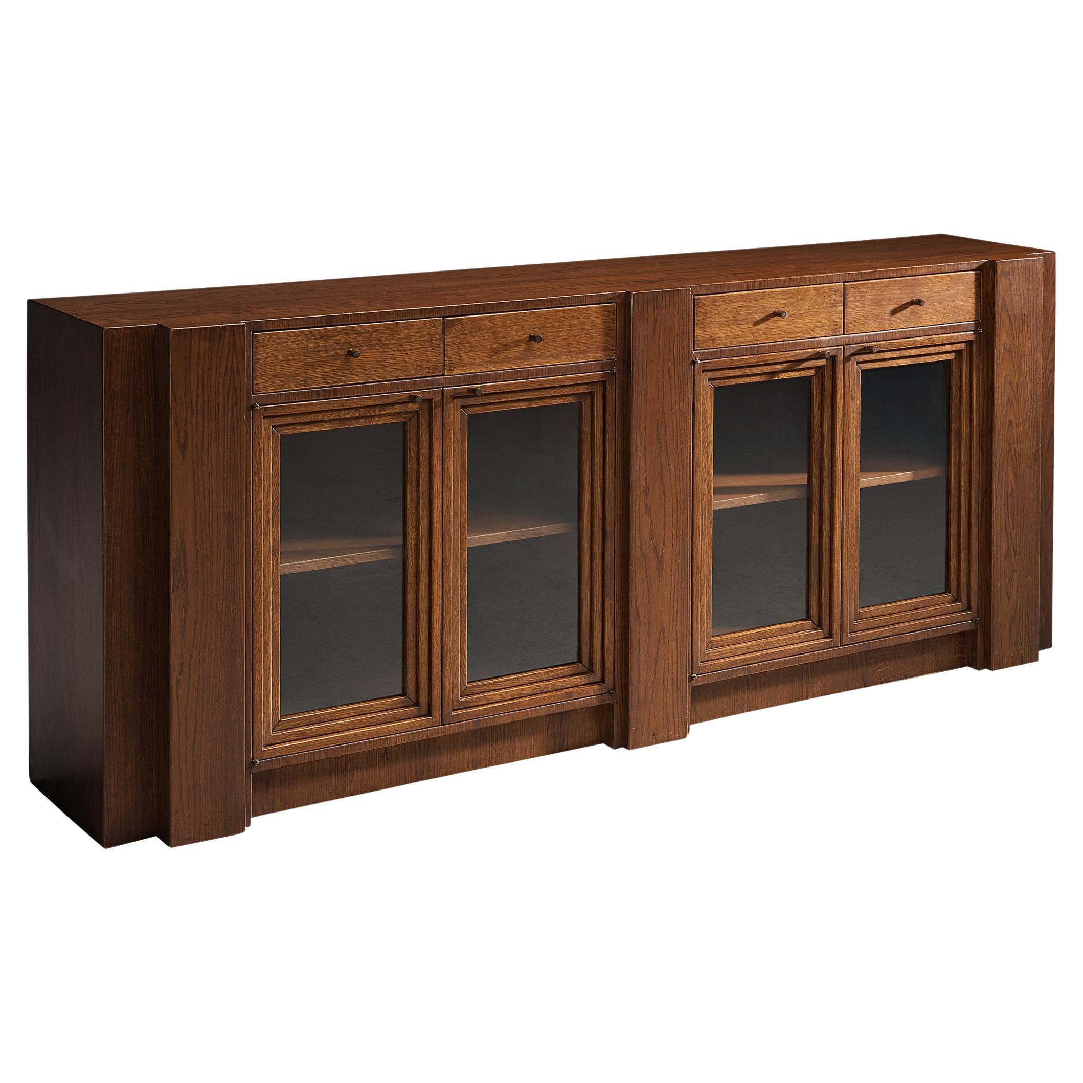 Giuseppe Rivadossi Sideboard in Carved Oak and Glass