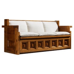Giuseppe Rivadossi Sofa in Oak with Reupholstered White Cushions