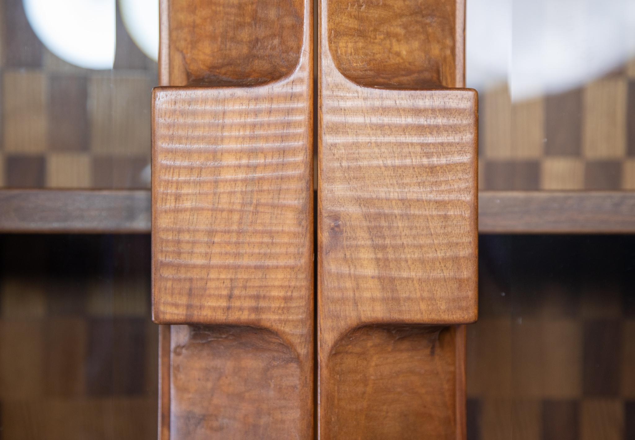 Giuseppe Rivadossi Tall Glazed Cabinet in Walnut, Italy 1970s For Sale 3