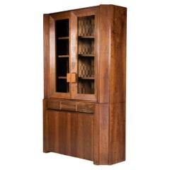 Giuseppe Rivadossi Tall Glazed Cabinet in Walnut, Italy 1970s