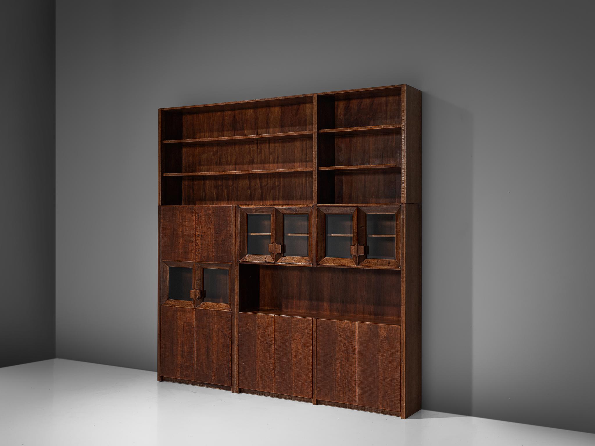 Mid-Century Modern Giuseppe Rivadossi Wall Unit in Carved Oak