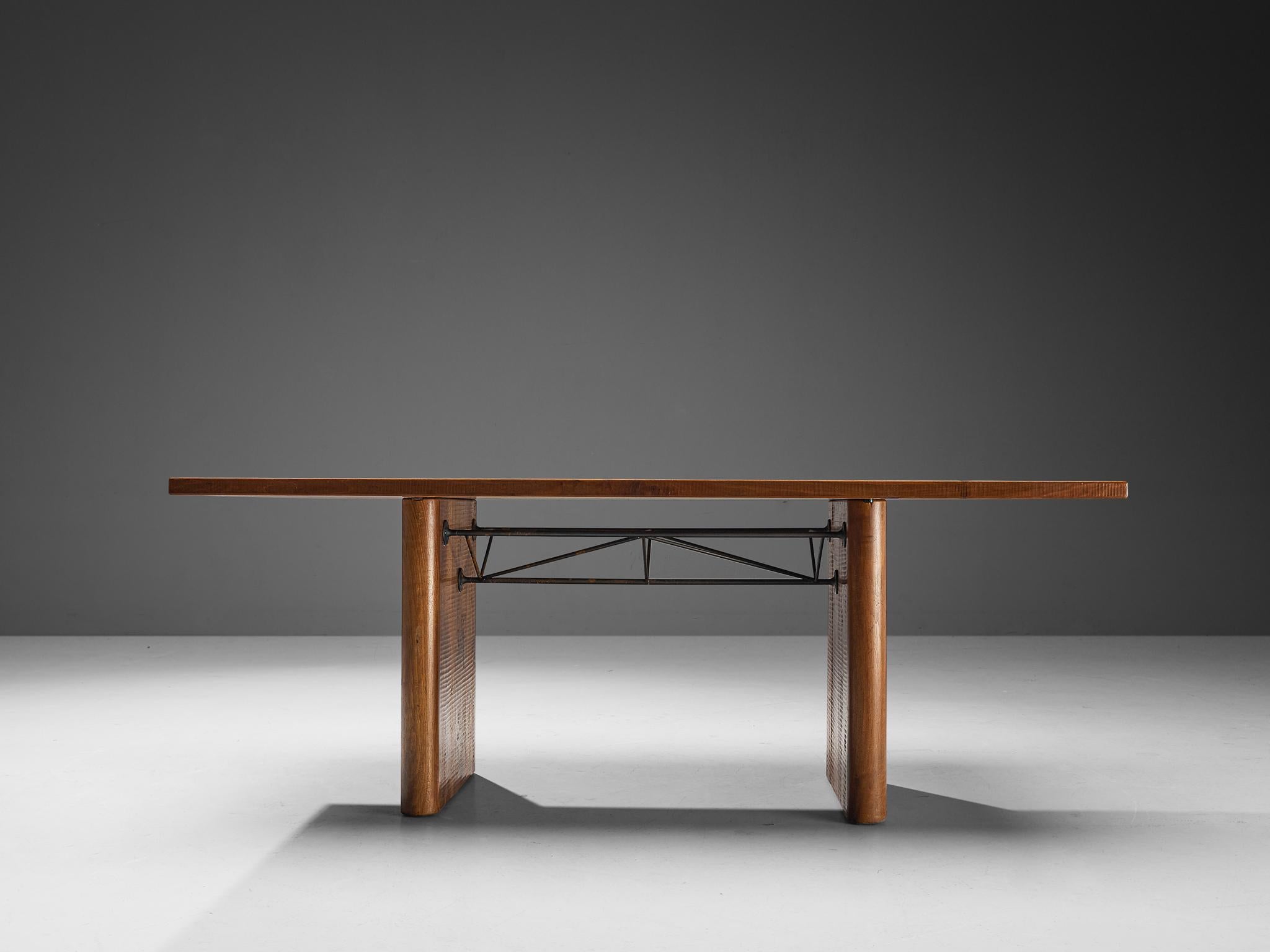 Metal Giuseppe Rivadossi Writing Desk in Walnut With Rare Guglielmo Pecorini Chair