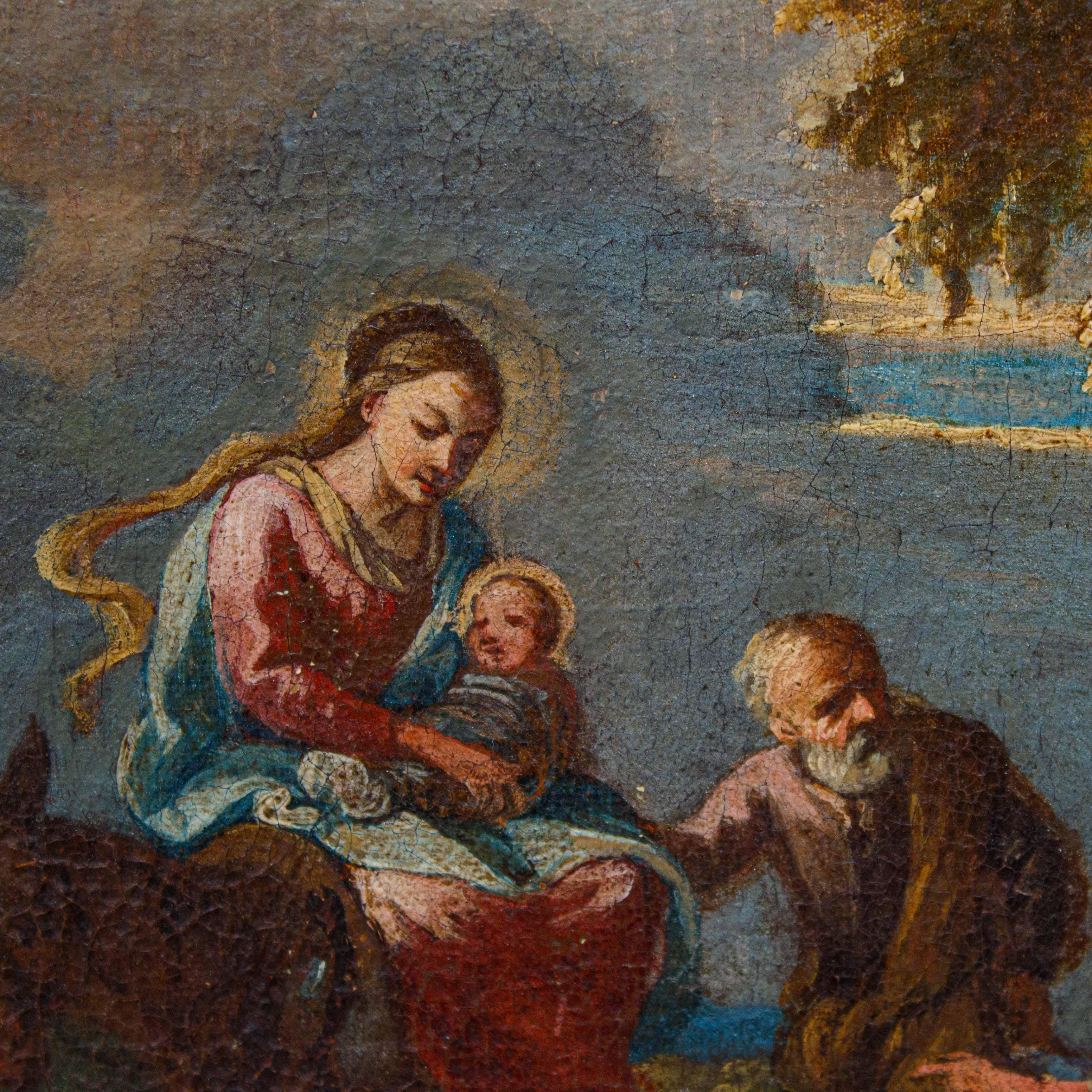 Rest during the flight into Egypt Oil painting on canvas Giuseppe Roncelli For Sale 11
