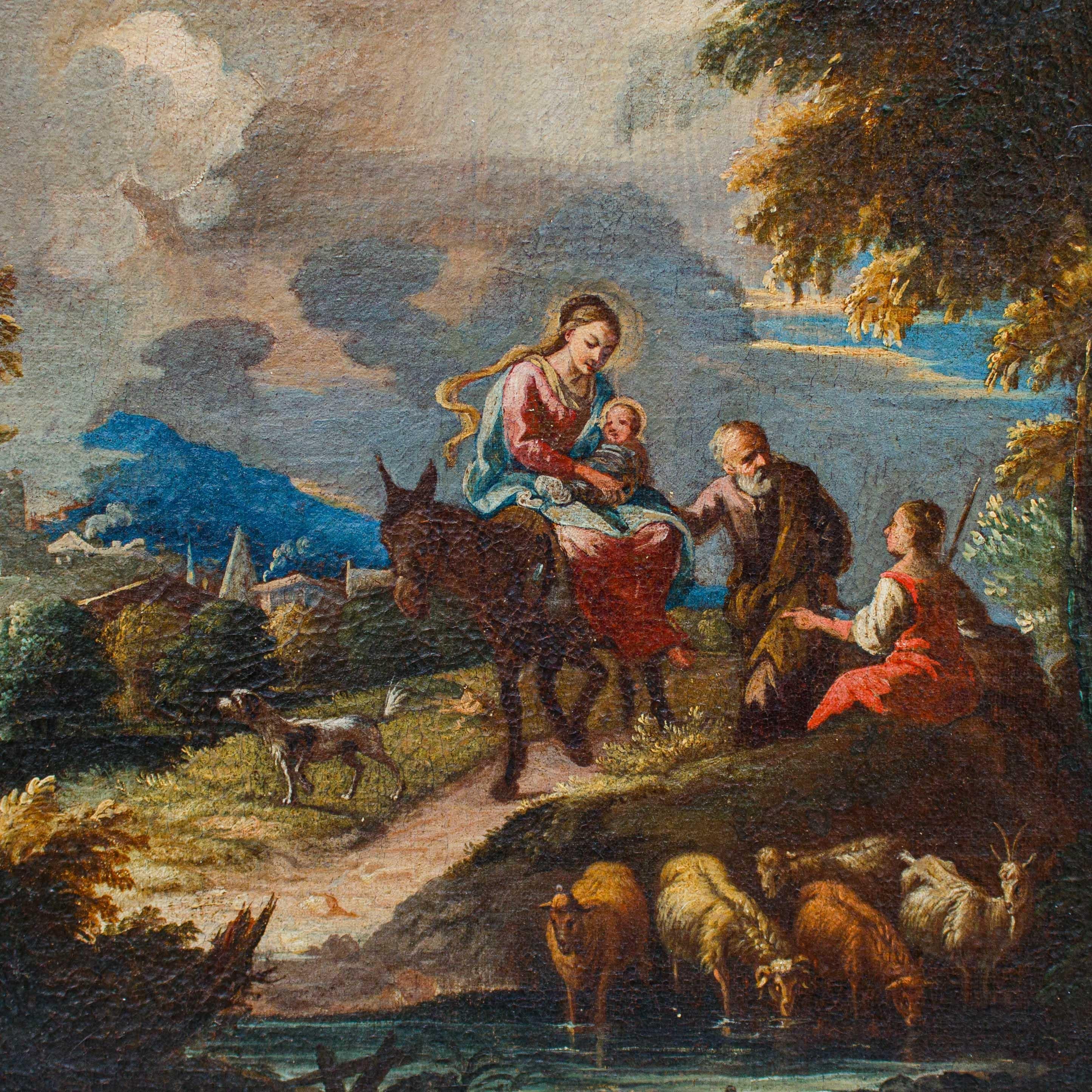 Rest during the flight into Egypt Oil painting on canvas Giuseppe Roncelli For Sale 12
