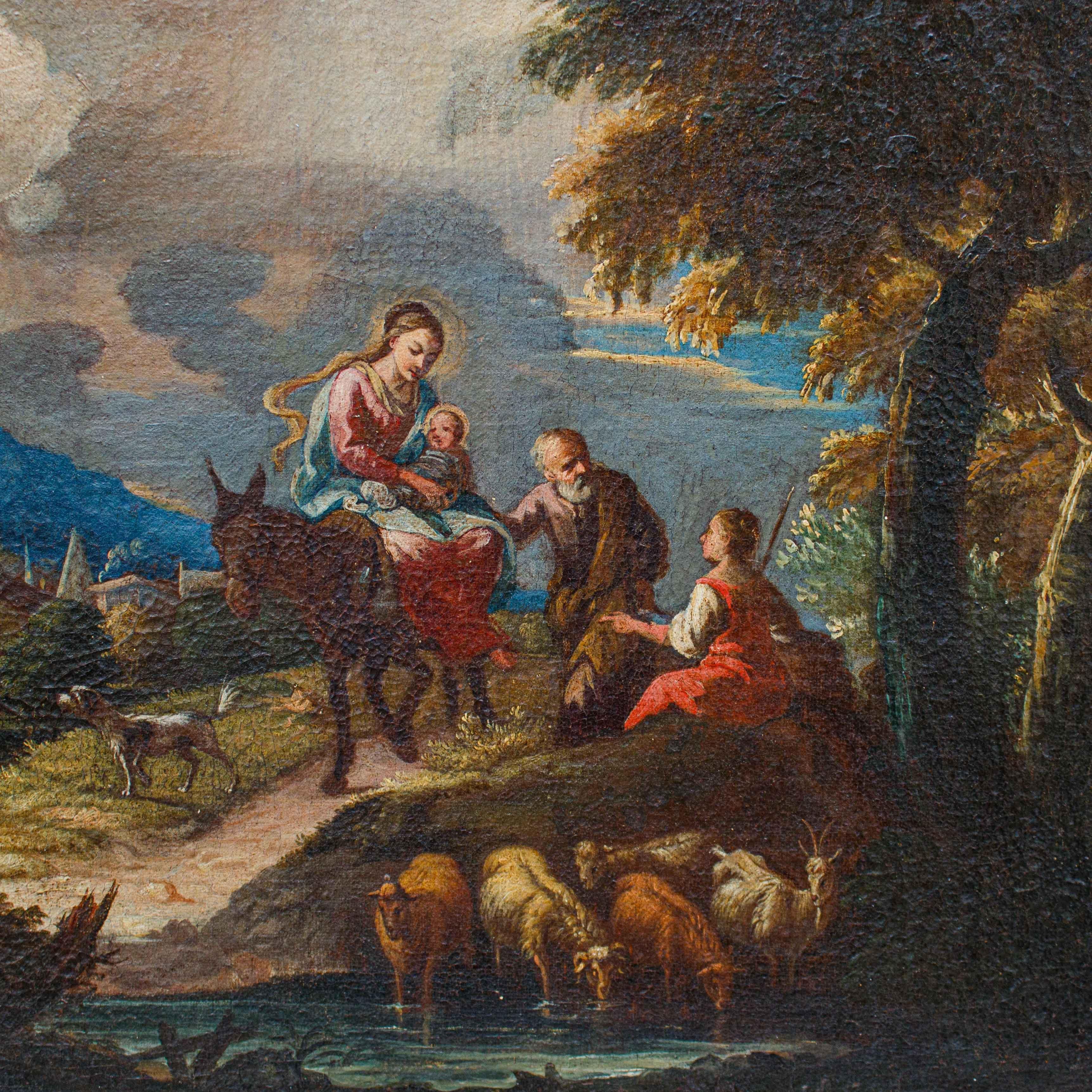 Rest during the flight into Egypt Oil painting on canvas Giuseppe Roncelli For Sale 2