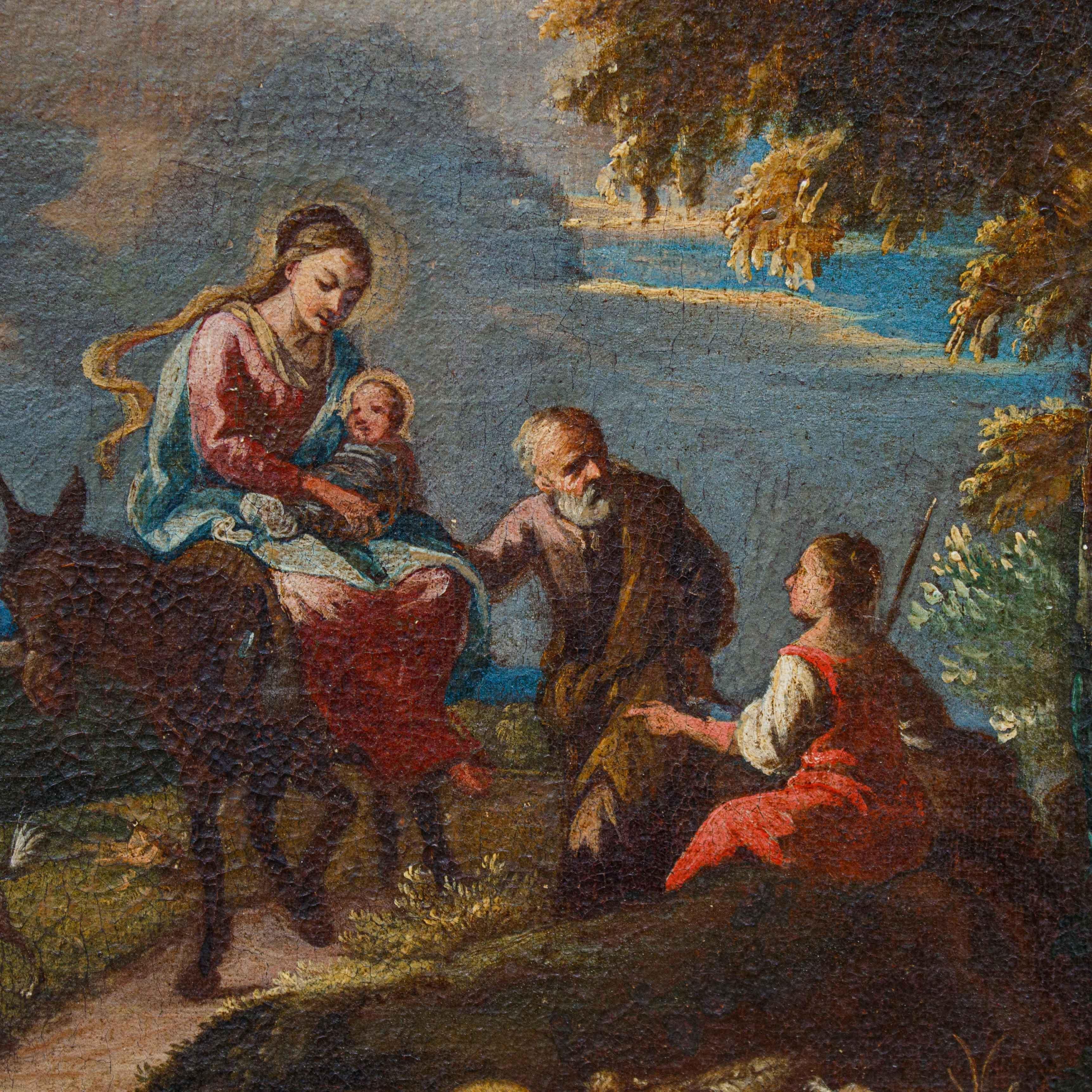 Rest during the flight into Egypt Oil painting on canvas Giuseppe Roncelli For Sale 3