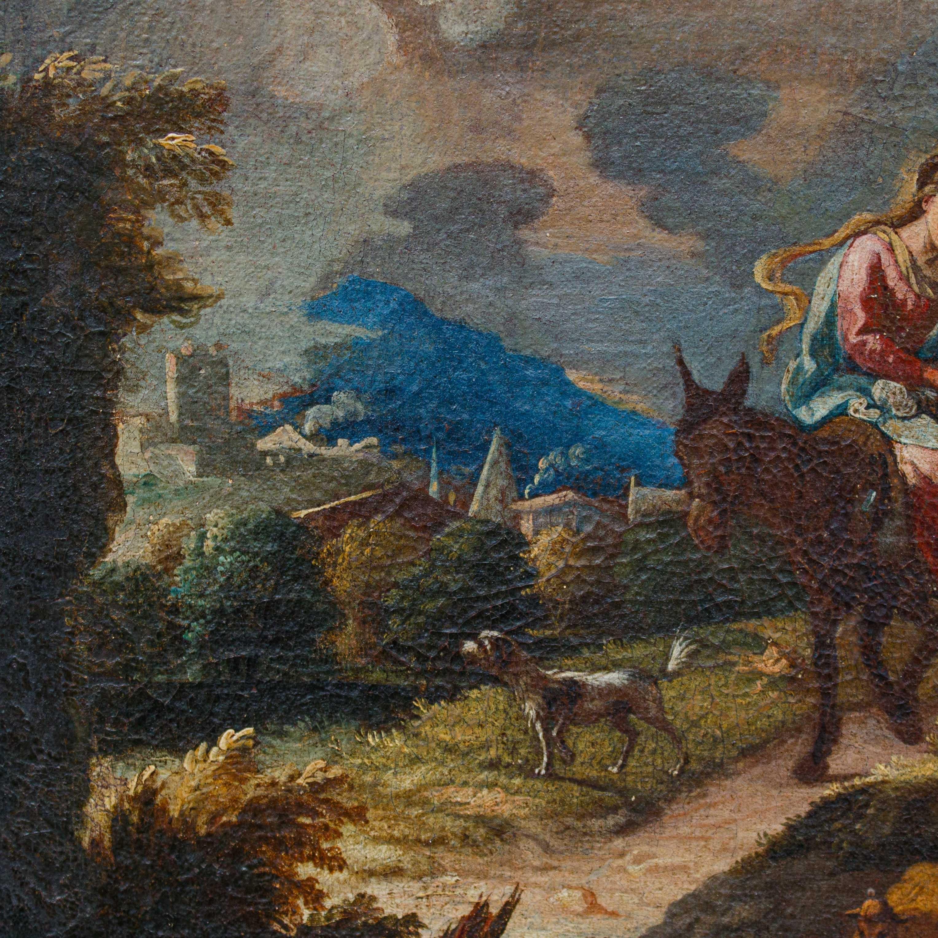 Rest during the flight into Egypt Oil painting on canvas Giuseppe Roncelli For Sale 4