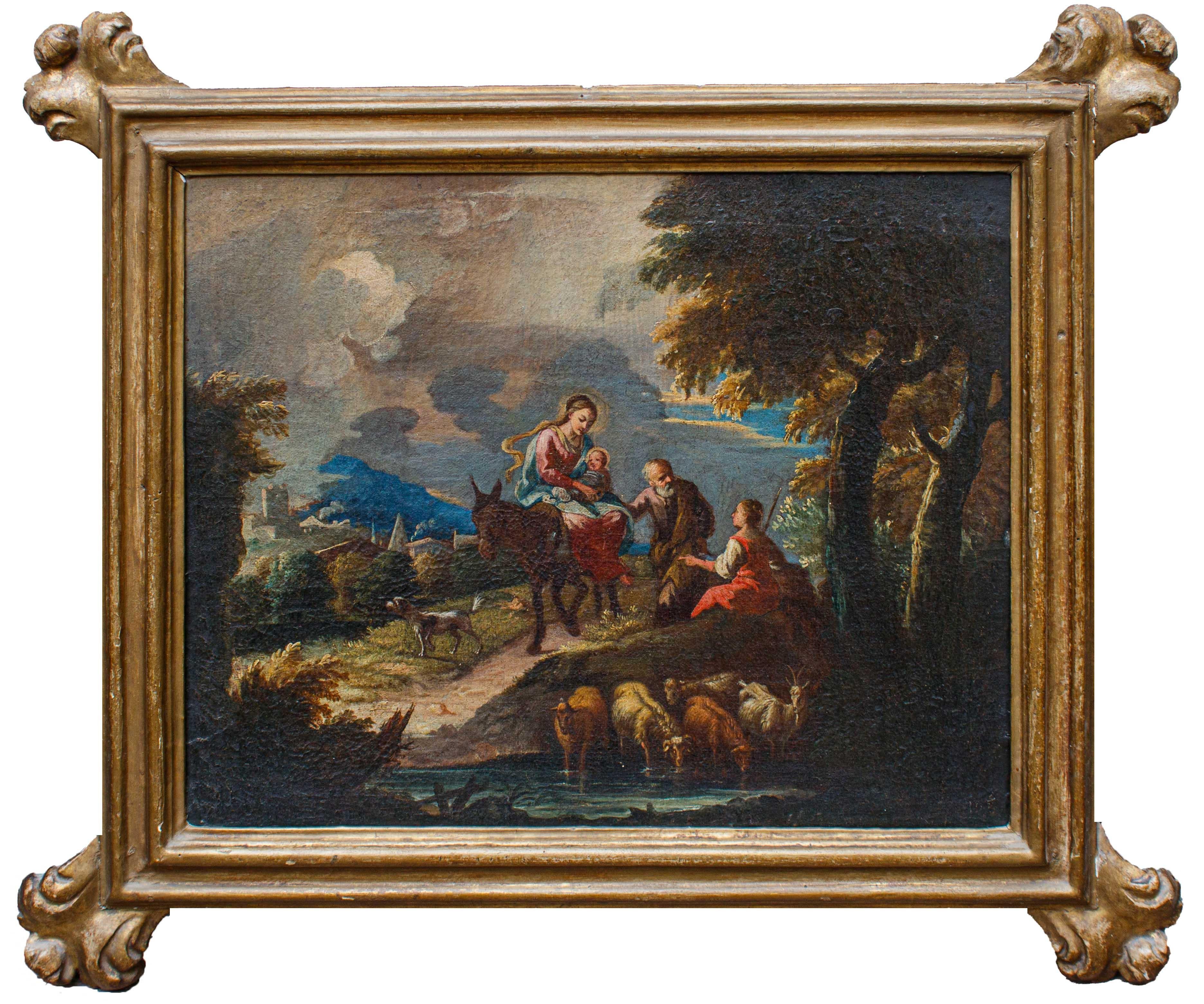 Rest during the flight into Egypt Oil painting on canvas Giuseppe Roncelli
