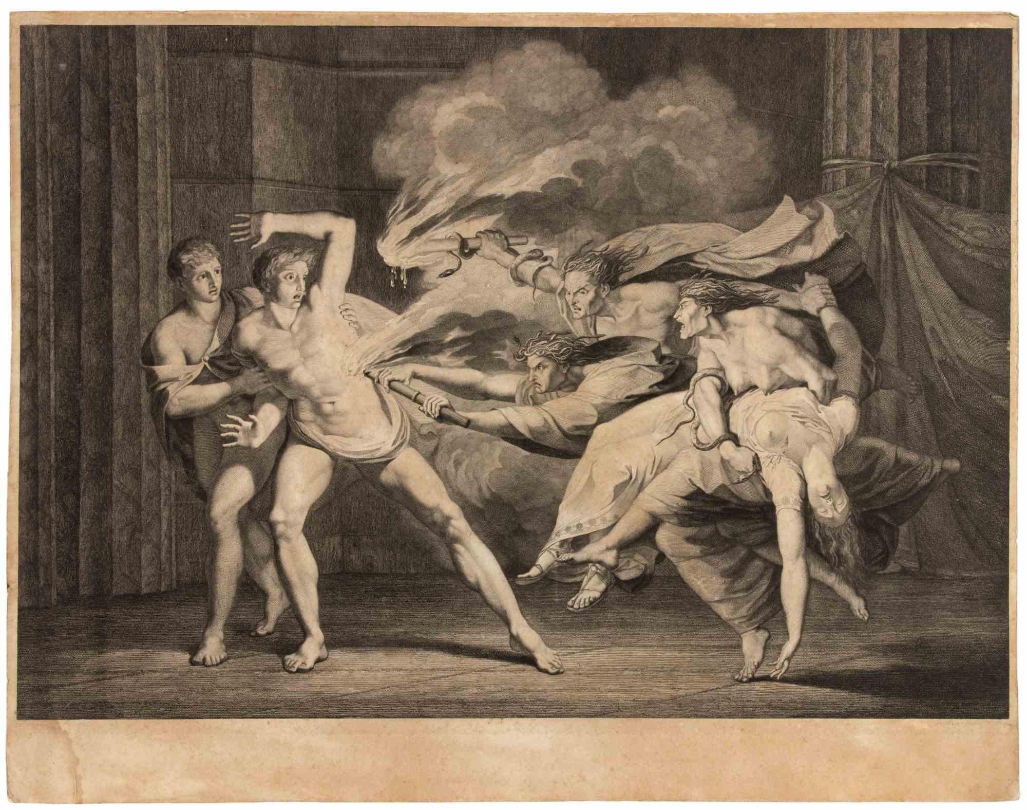 Orestes Peresecuted by Furies-Etching by Giuseppe Rosaspina-Early 19th Century