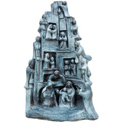 Giuseppe Rossicone Midcentury Tall Blue Ceramic Nativity Set, 1960s