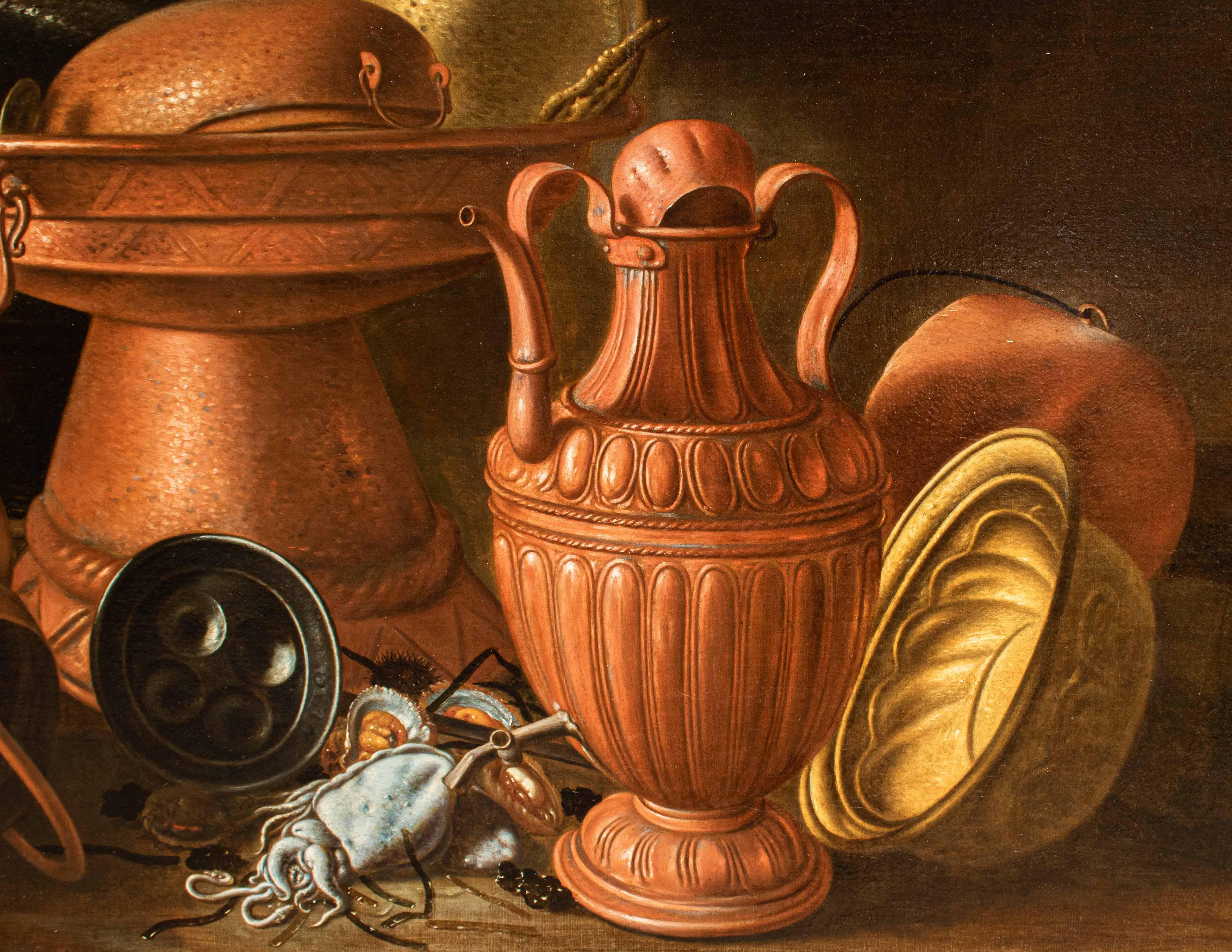 Still Life with Dishes Painting Oil on Canvas Giuseppe Ruoppolo For Sale 3