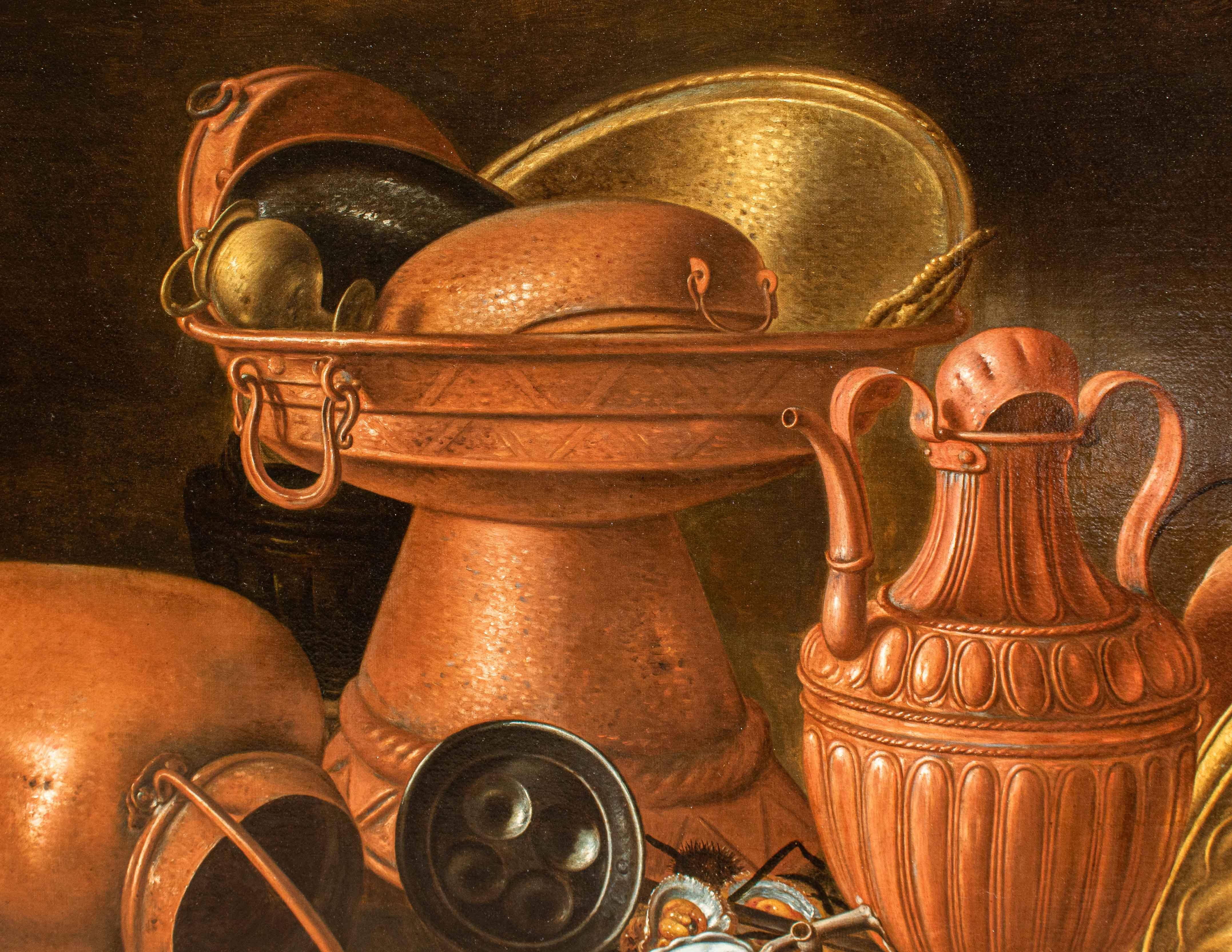Still Life with Dishes Painting Oil on Canvas Giuseppe Ruoppolo For Sale 5