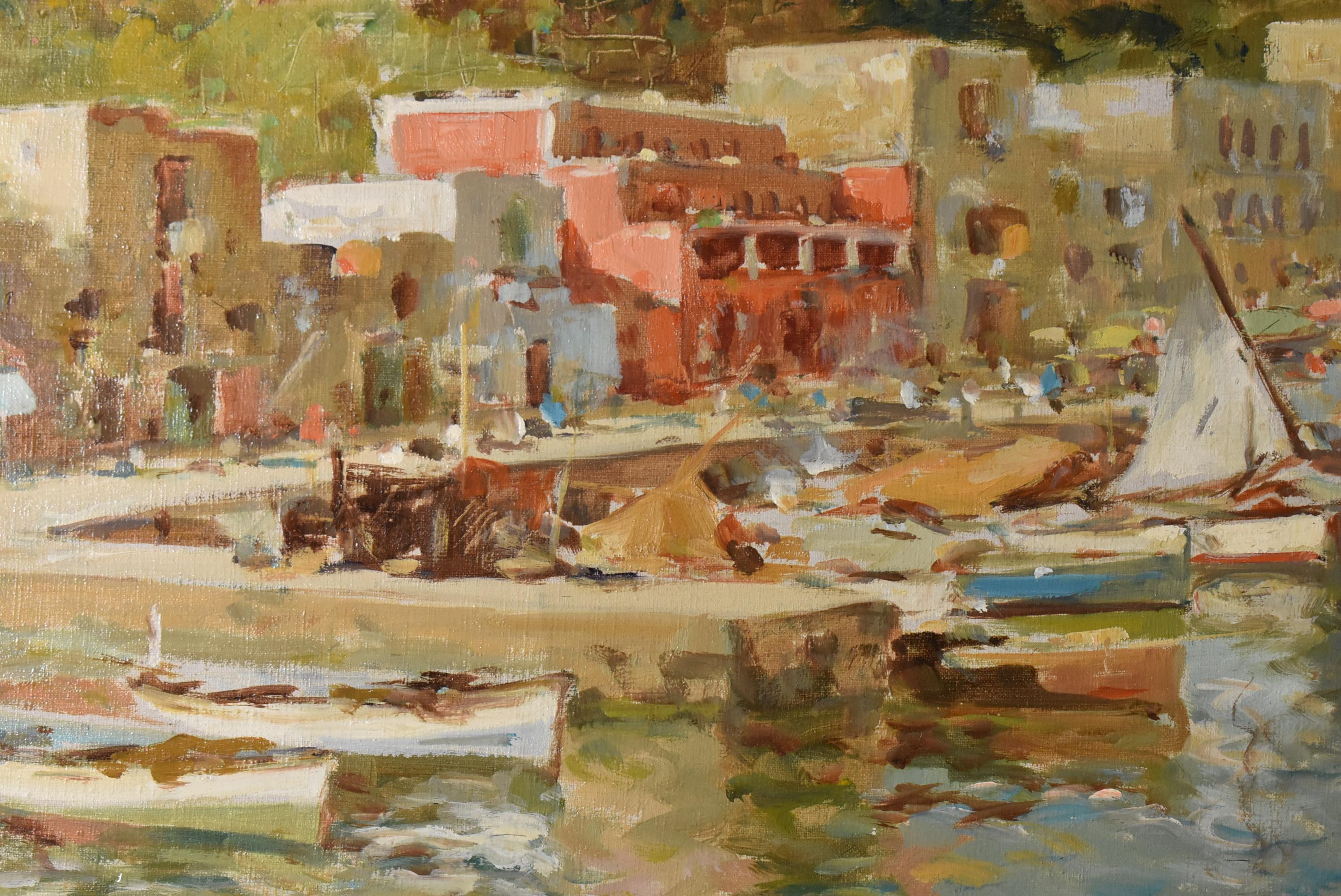 Giuseppe Salvati Pintura al óleo sobre lienzo Escena portuaria Italiano en venta