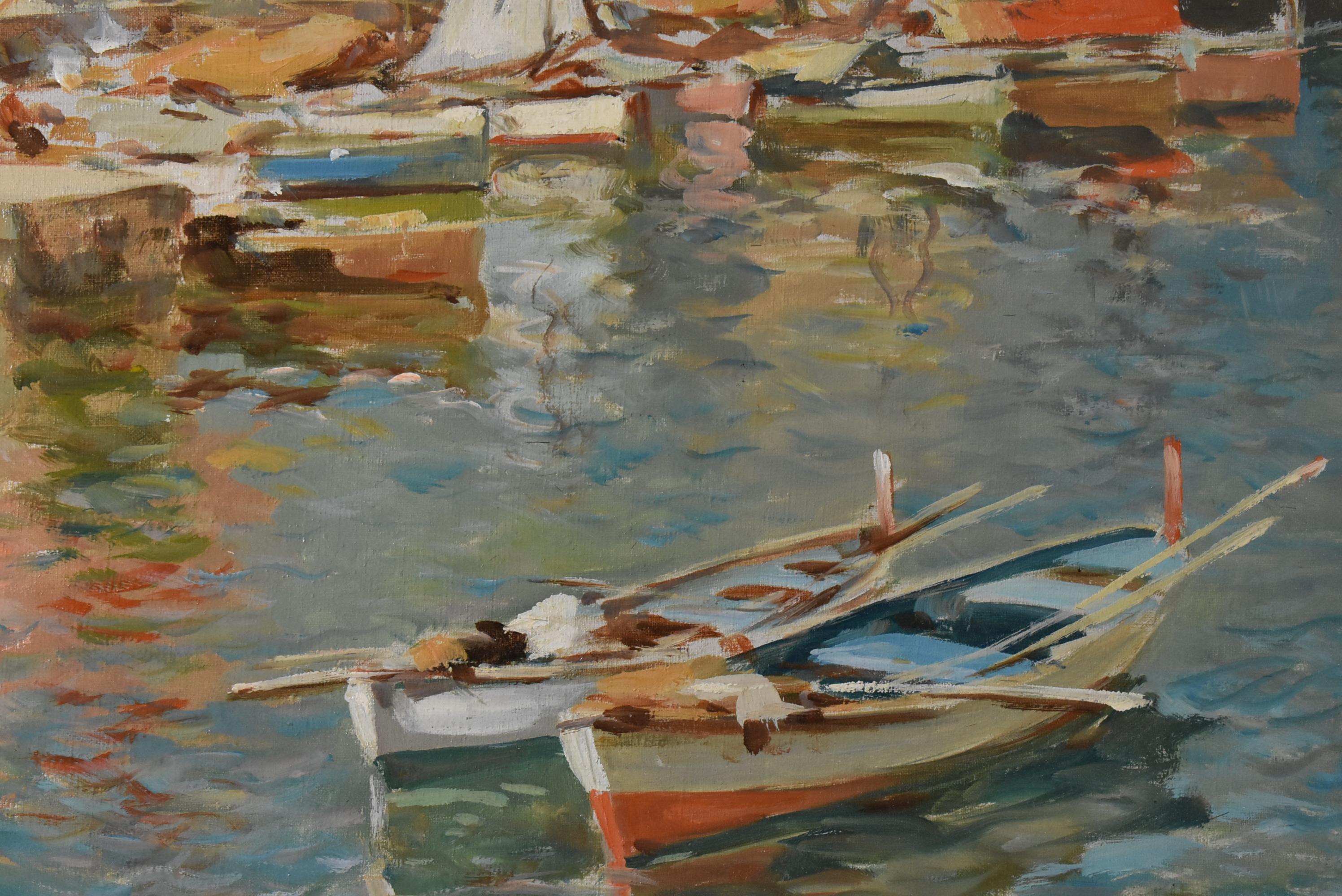 Giuseppe Salvati Pintura al óleo sobre lienzo Escena portuaria siglo XX en venta