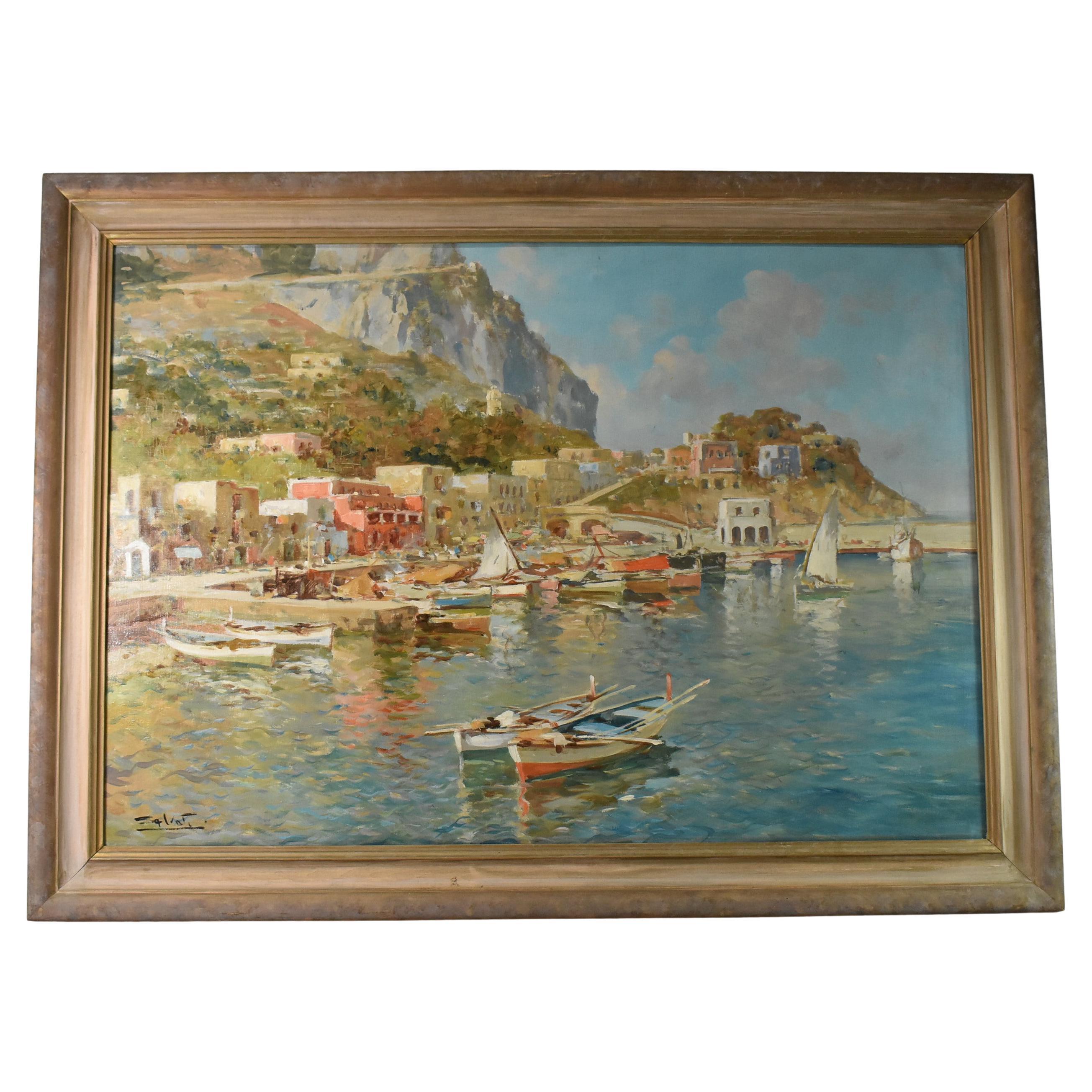 Giuseppe Salvati Oil Painting on Canvas Harbor Scene