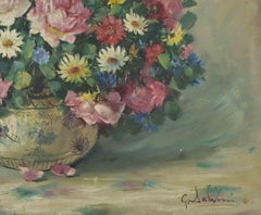Natura morta di fiori in astucci - Olio su tela di G. Salvini - metà del XX secolo