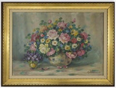 Still life of Flowers in Cases - Oil on Canvas by G. Salvini - Mid-20th Century
