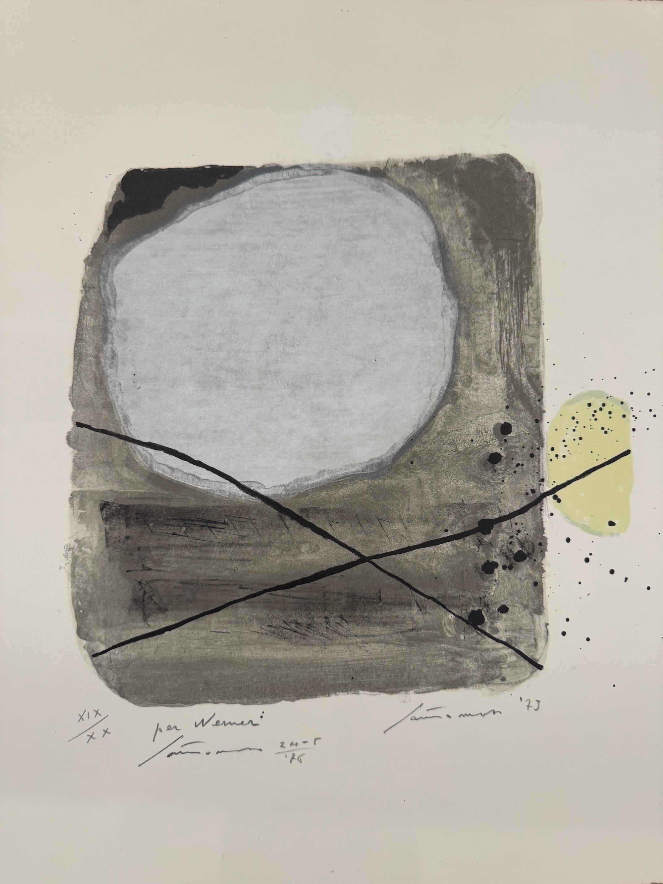Fuori il giallo - abstract art informel by Giuseppe Santomaso noir/blanc jaune en vente 1