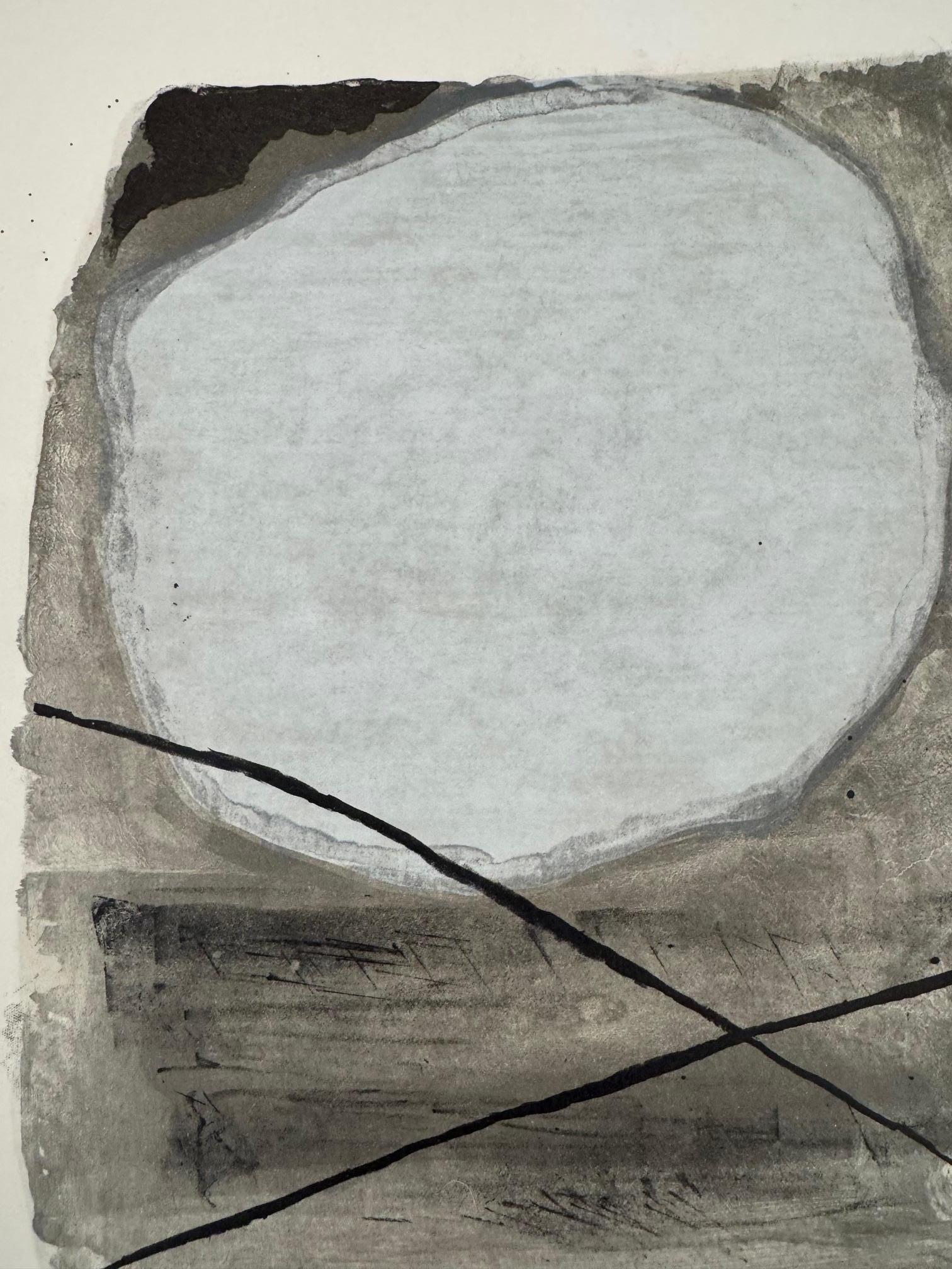 Fuori il giallo - abstract art informel by Giuseppe Santomaso noir/blanc jaune en vente 2